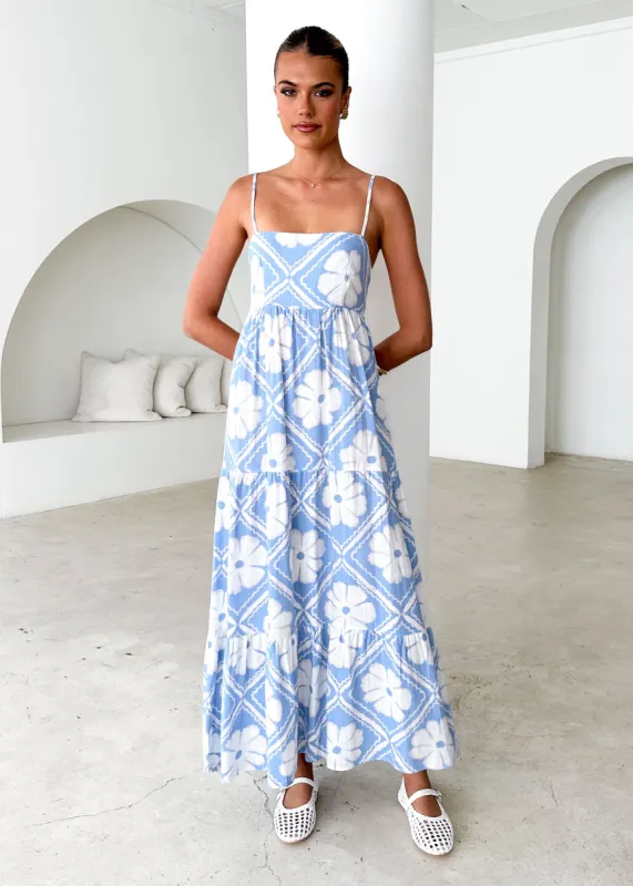 Noreen Maxi Dress - Blue Shibori sold by Gingham & Heels