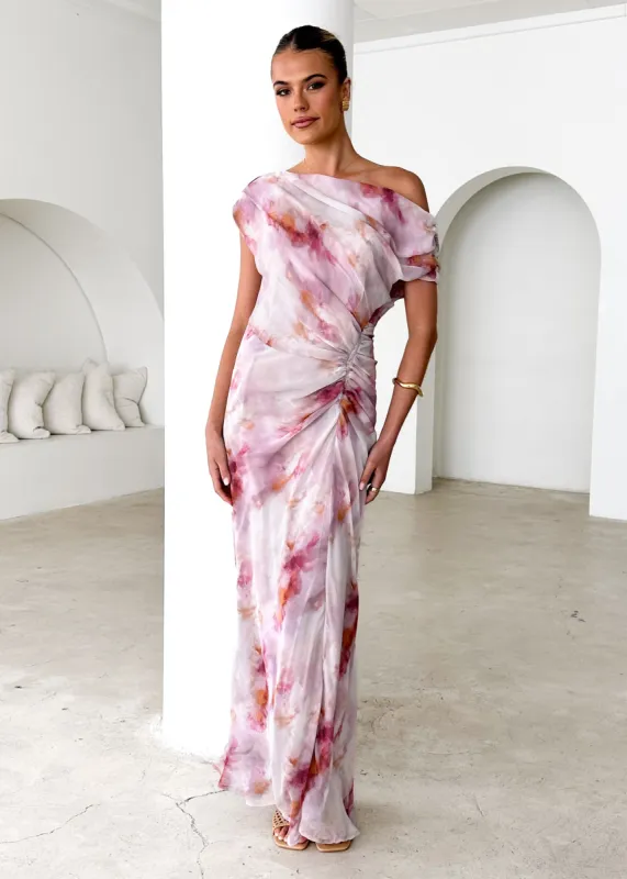 Flirtini One Shoulder Maxi Dress - Blush Splash sold by Gingham & Heels