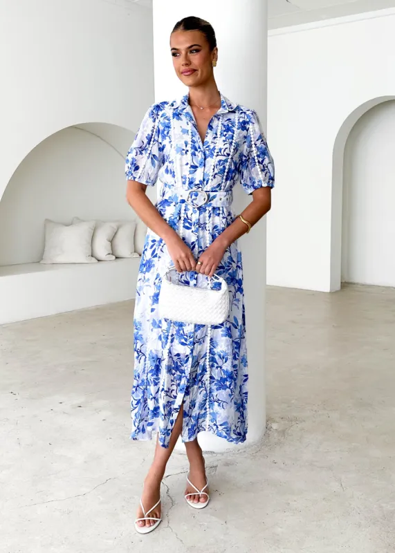 Mannia Maxi Dress - Blue Floral sold by Gingham & Heels