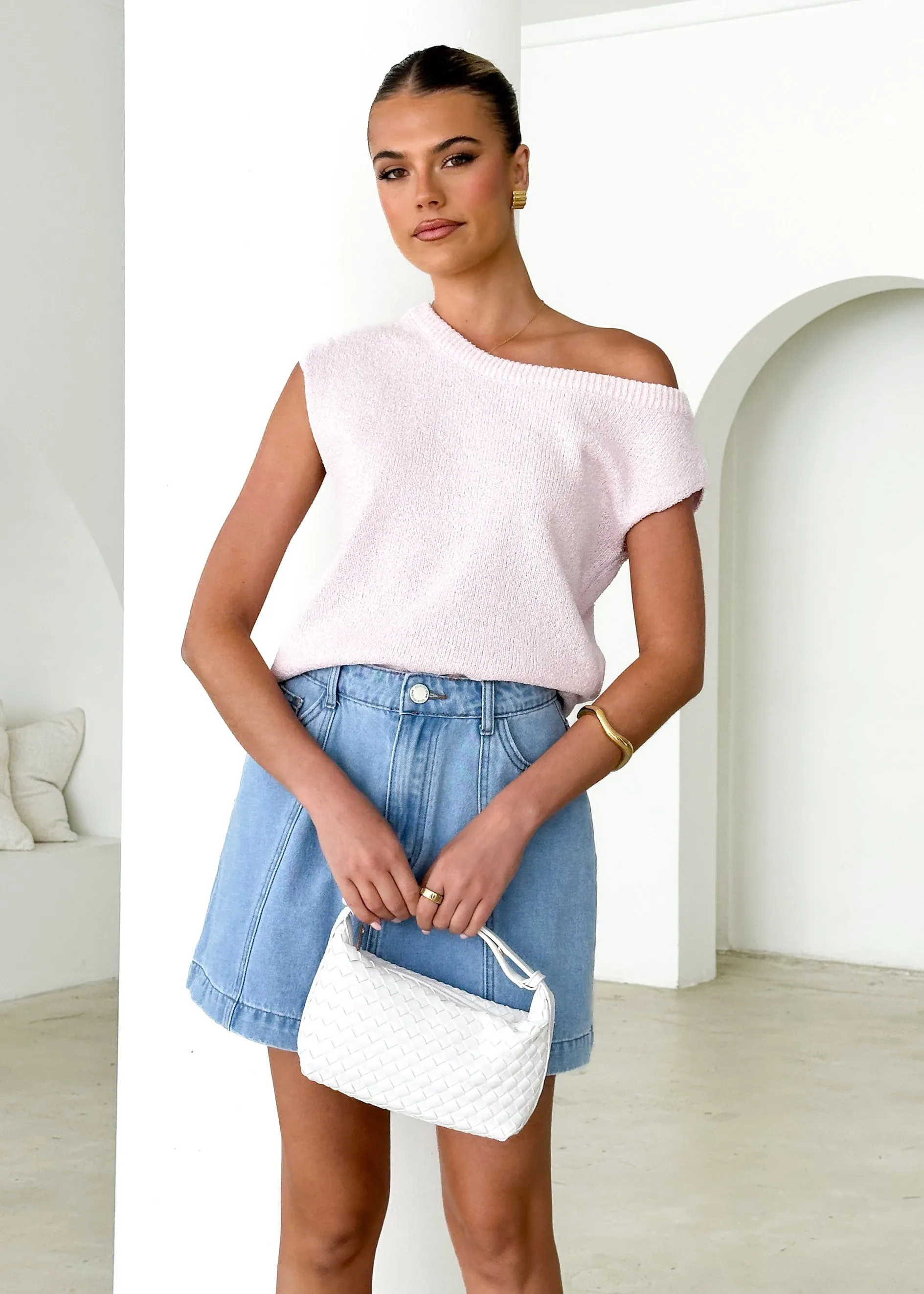 Taissa One Shoulder Knit Top - Blush sold by Gingham & Heels