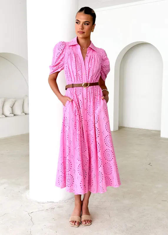Fiora Midi Dress - Pink Anglaise sold by Gingham & Heels
