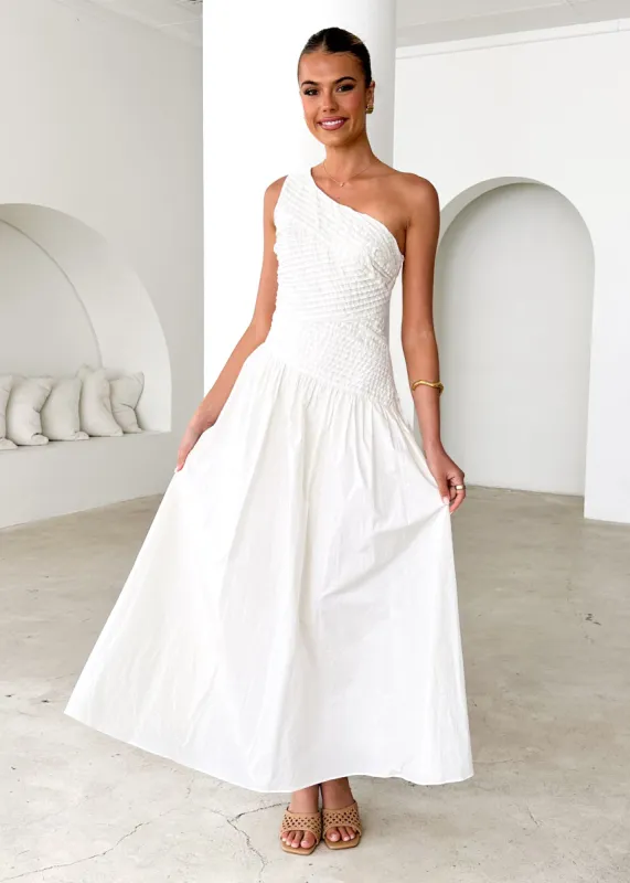 Tazzy One Shoulder Maxi Dress - Cream sold by Gingham & Heels