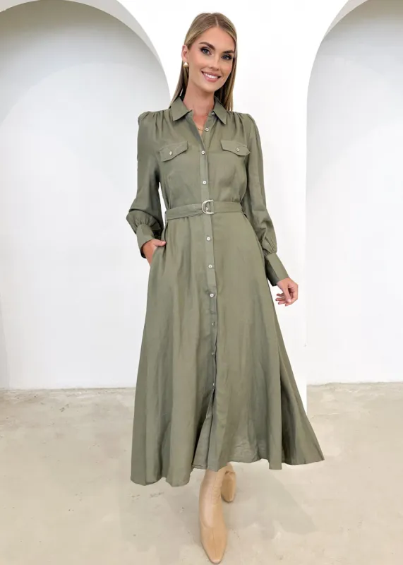 Isabelle Midi Dress - Khaki sold by Gingham & Heels