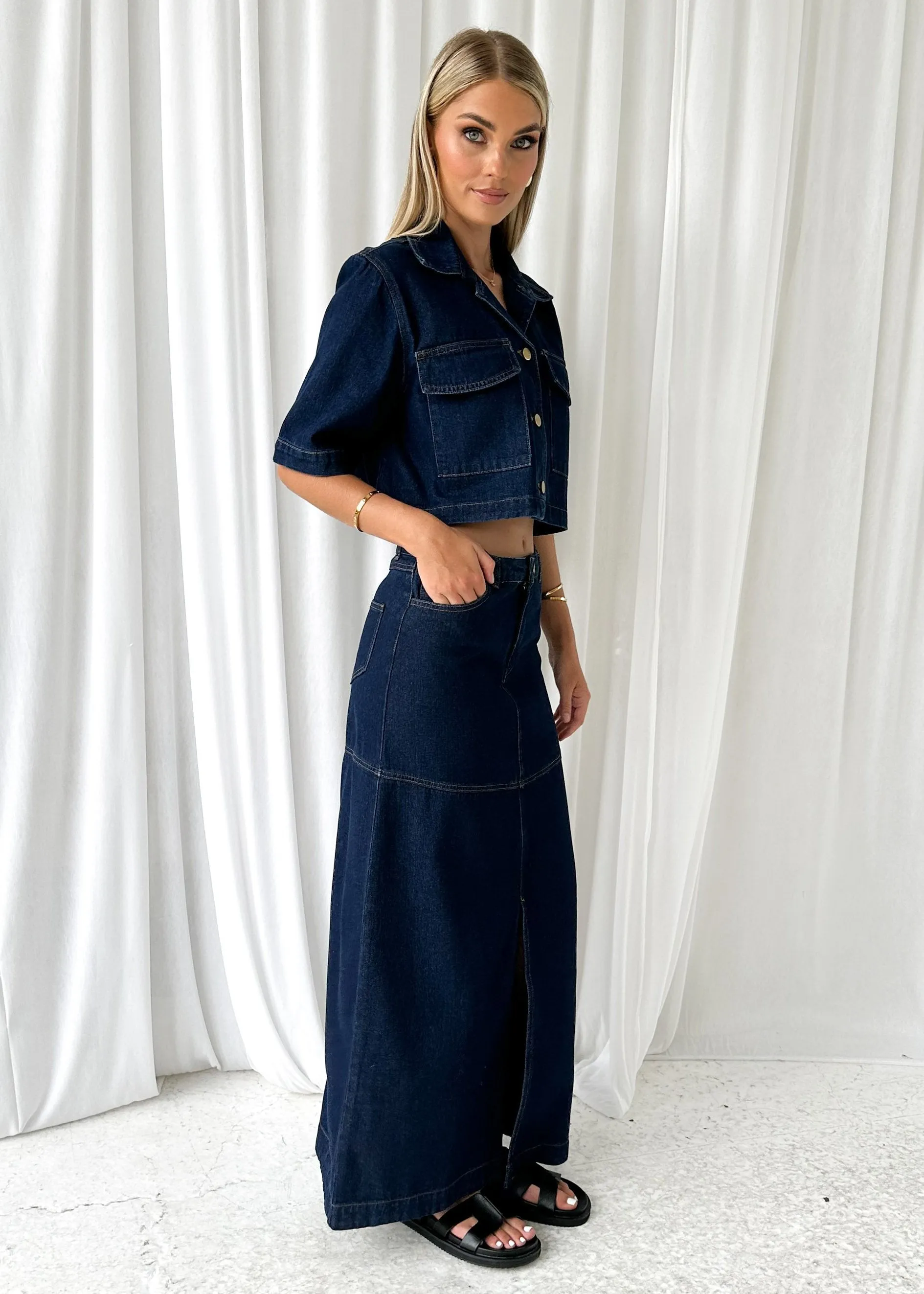 Darcie Cropped Shirt - Indigo sold by Gingham & Heels product image thumbnail 4