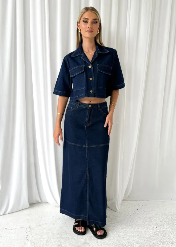 Darcie Cropped Shirt - Indigo sold by Gingham & Heels
