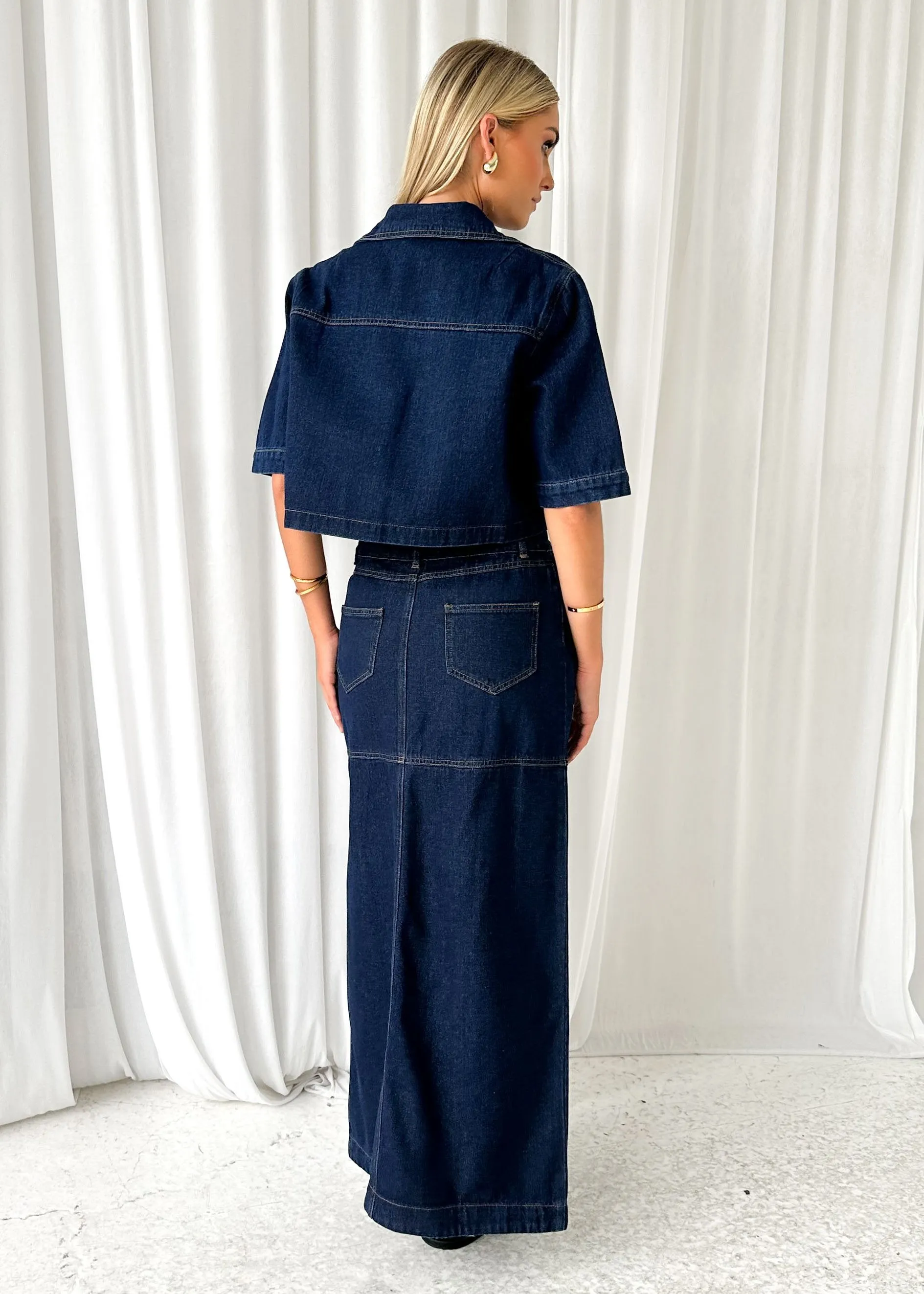 Darcie Cropped Shirt - Indigo sold by Gingham & Heels product image thumbnail 5