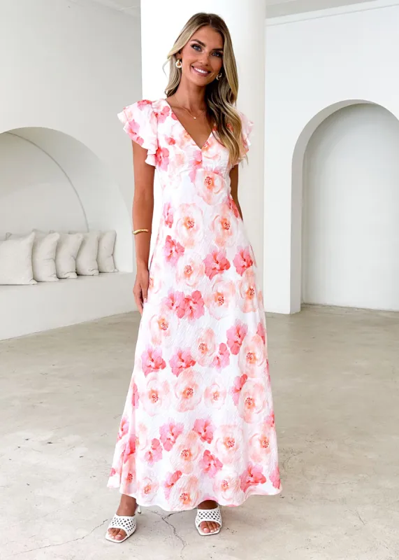 Xandra Maxi Dress - Peach Flowers sold by Gingham & Heels
