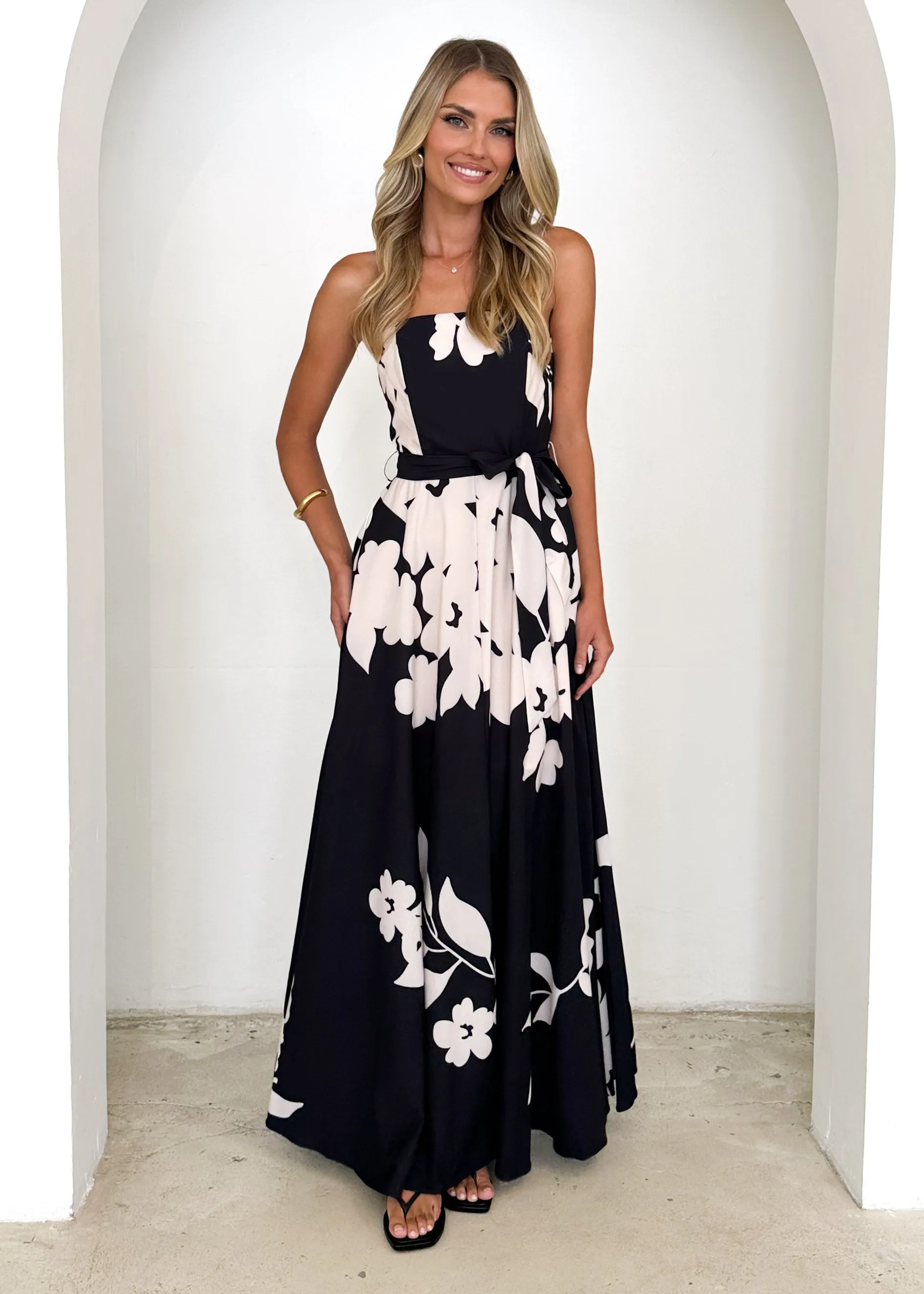 Jorgia Strapless Maxi Dress - Black Floral sold by Gingham & Heels product image thumbnail 3