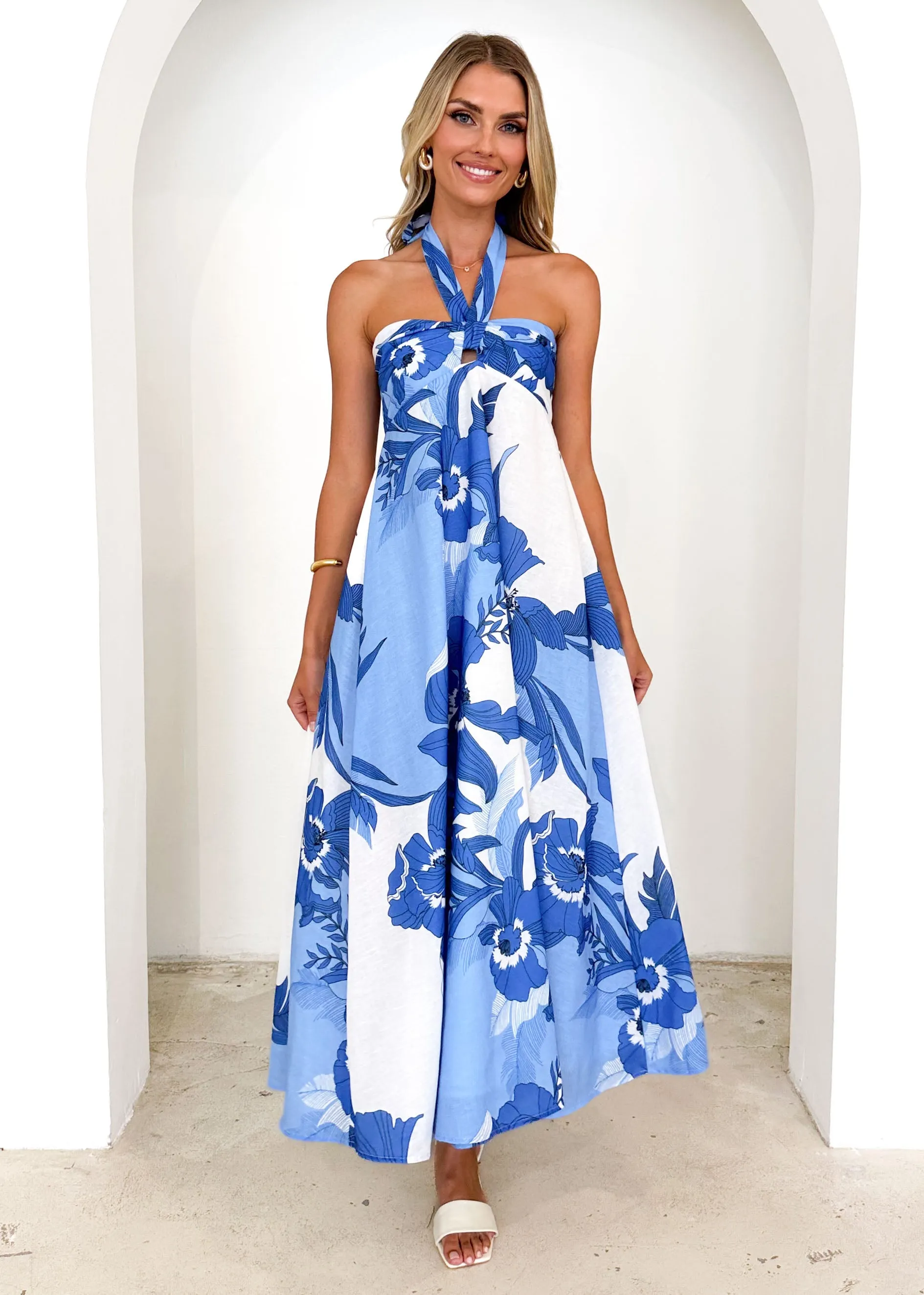 Mariana Halter Maxi Dress - Blue Floral sold by Gingham & Heels product image thumbnail 3