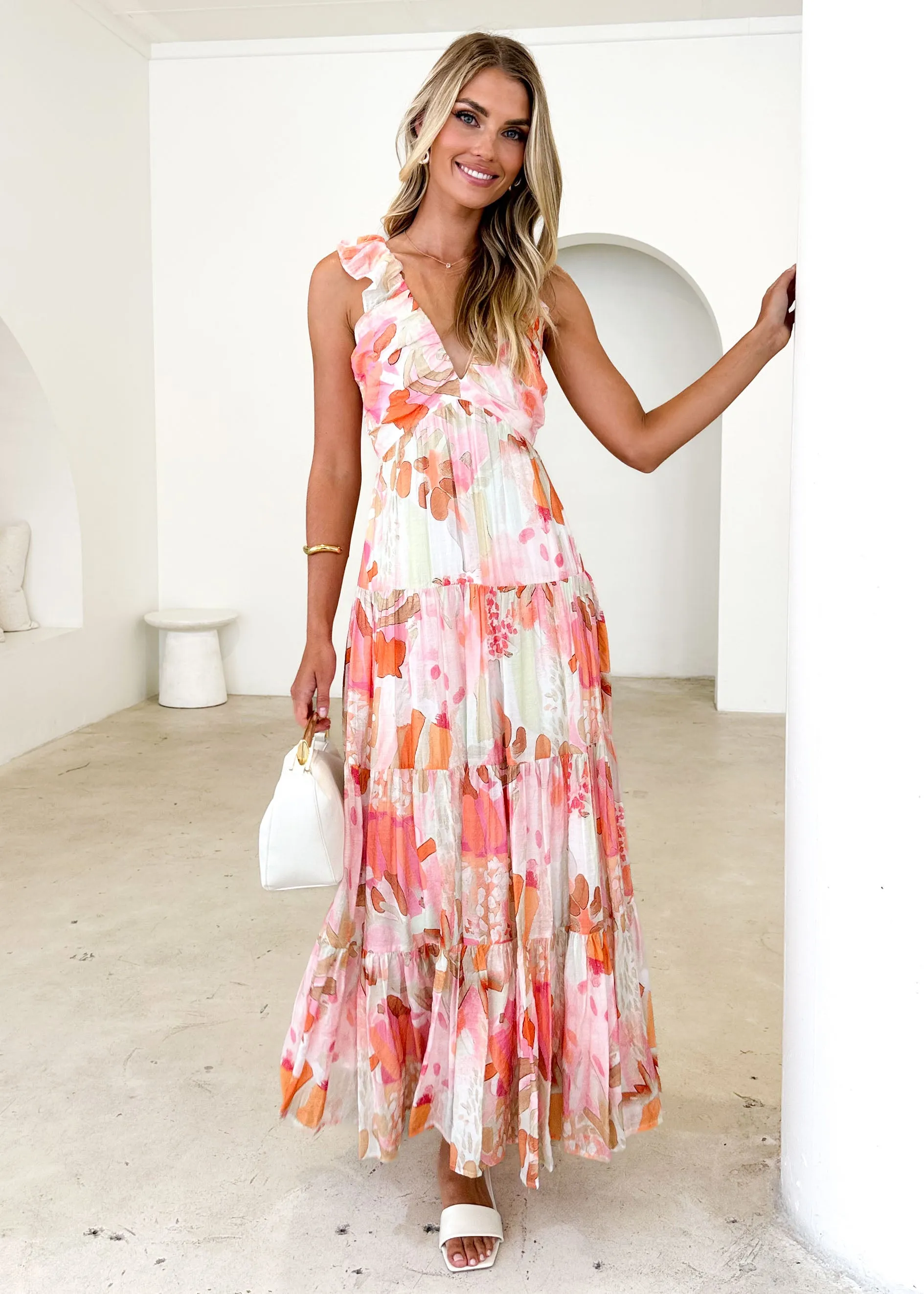 Nylah Maxi Dress - Peach Abstract sold by Gingham & Heels product image thumbnail 2