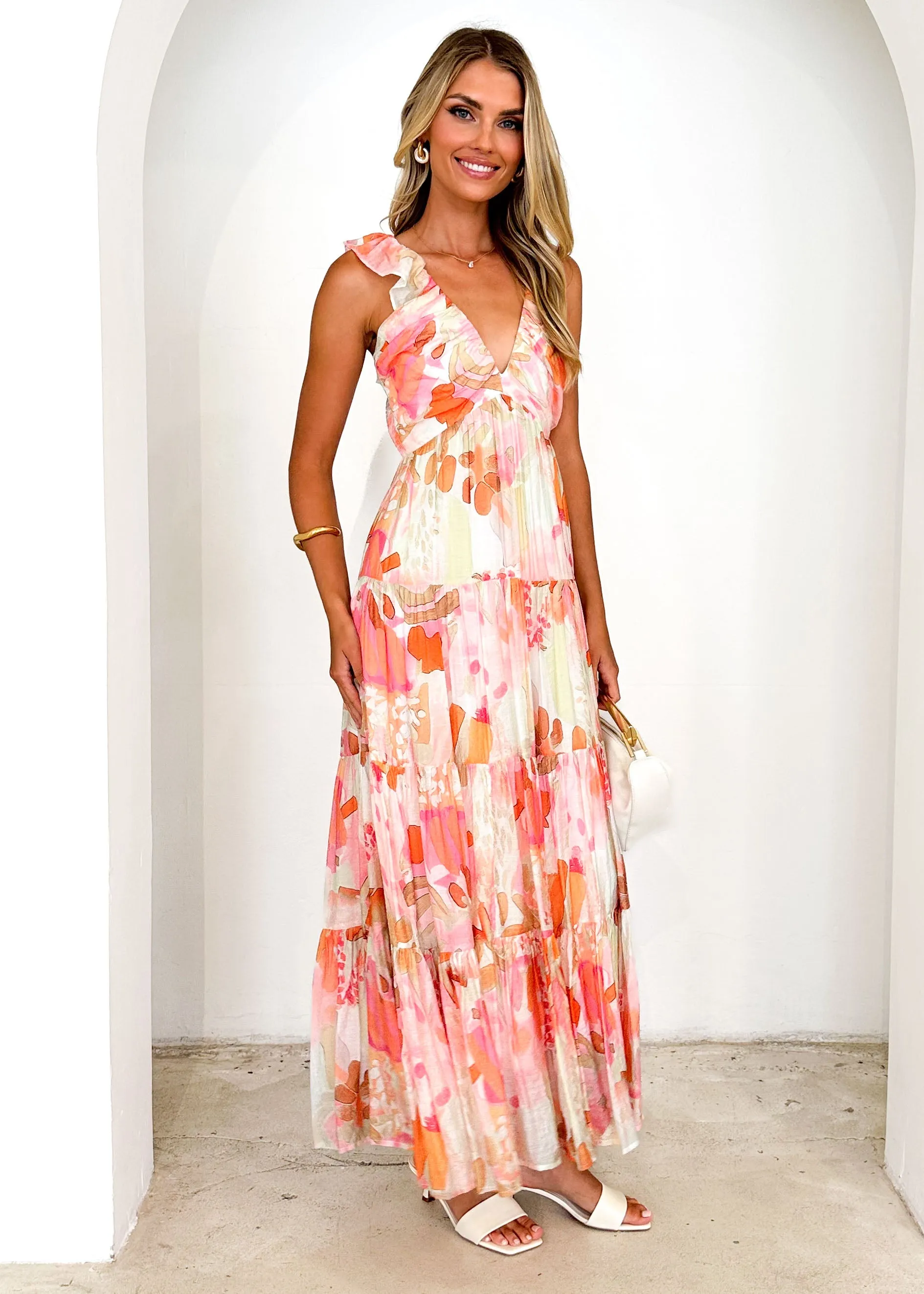 Nylah Maxi Dress - Peach Abstract sold by Gingham & Heels product image thumbnail 4
