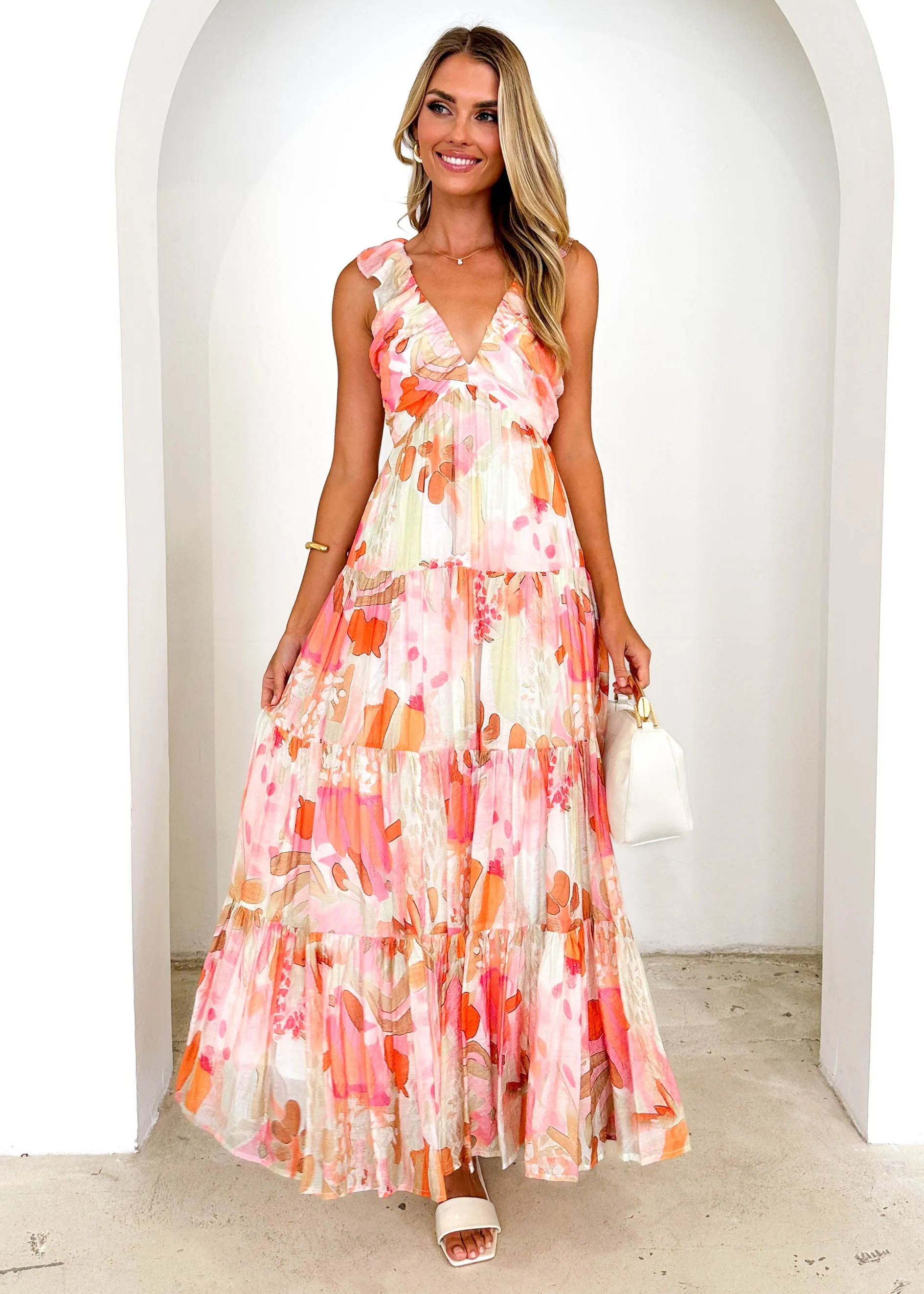 Nylah Maxi Dress - Peach Abstract sold by Gingham & Heels product image thumbnail 3