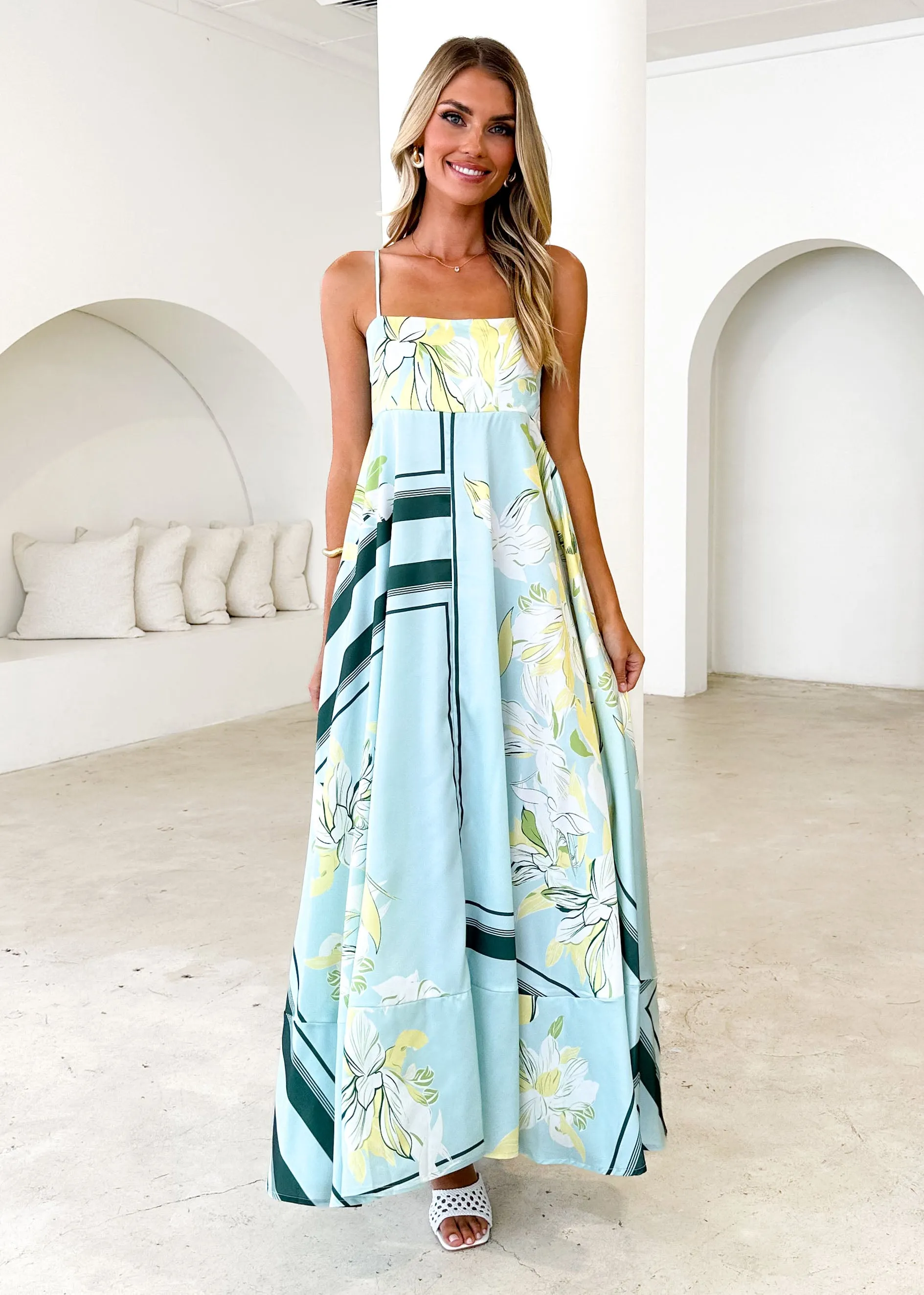 Elide Maxi Dress - Aqua Floral sold by Gingham & Heels