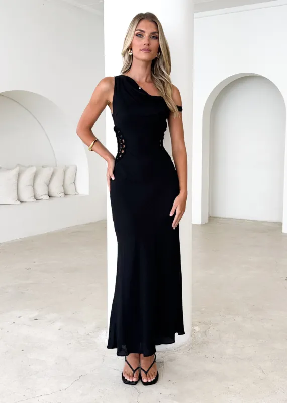 Sarai One Shoulder Maxi Dress - Black sold by Gingham & Heels