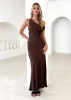 Sarai One Shoulder Maxi Dress - Chocolate sold by Gingham & Heels
