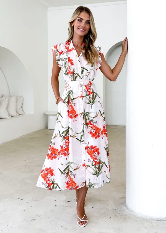 Tasto Midi Dress - Pink Floral sold by Gingham & Heels