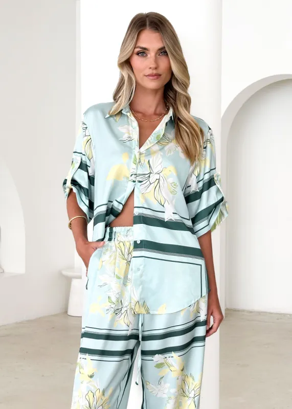 Kaycie Shirt - Aqua Floral sold by Gingham & Heels