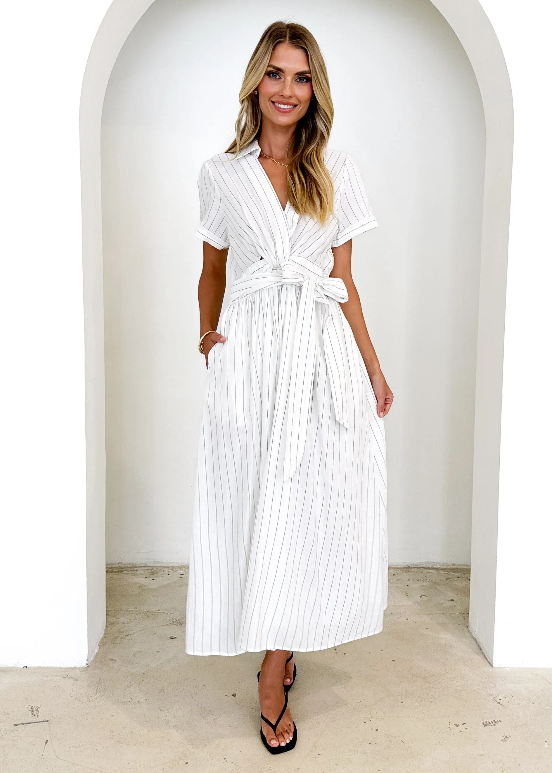 Santana Midi Dress - White Pinstripe sold by Gingham & Heels product image thumbnail 3