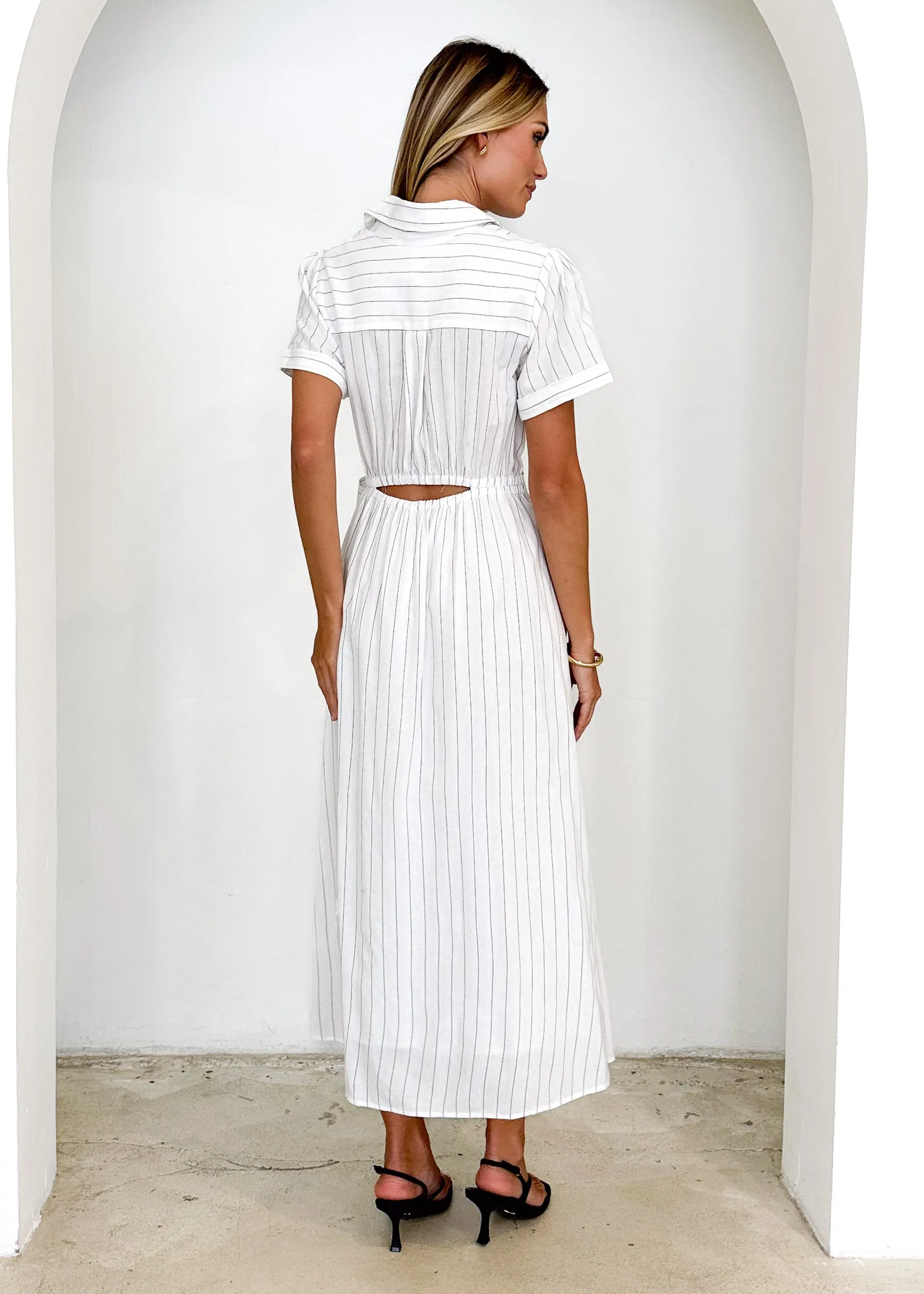 Santana Midi Dress - White Pinstripe sold by Gingham & Heels product image thumbnail 5