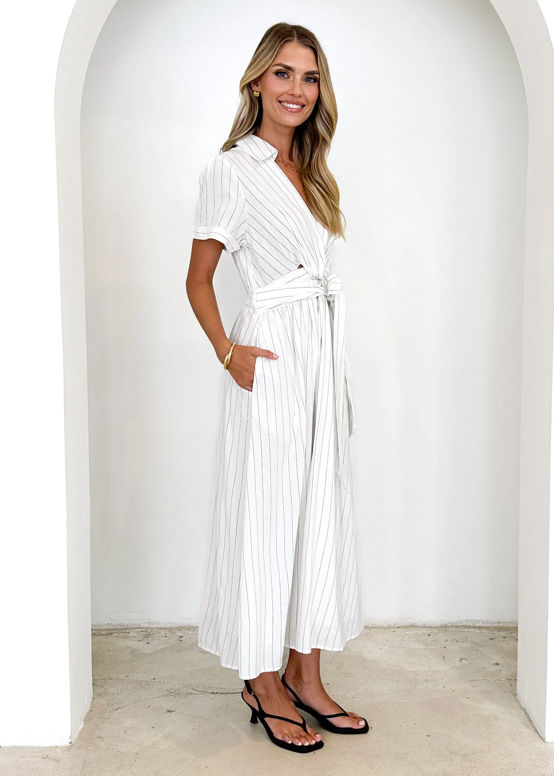 Santana Midi Dress - White Pinstripe sold by Gingham & Heels product image thumbnail 4