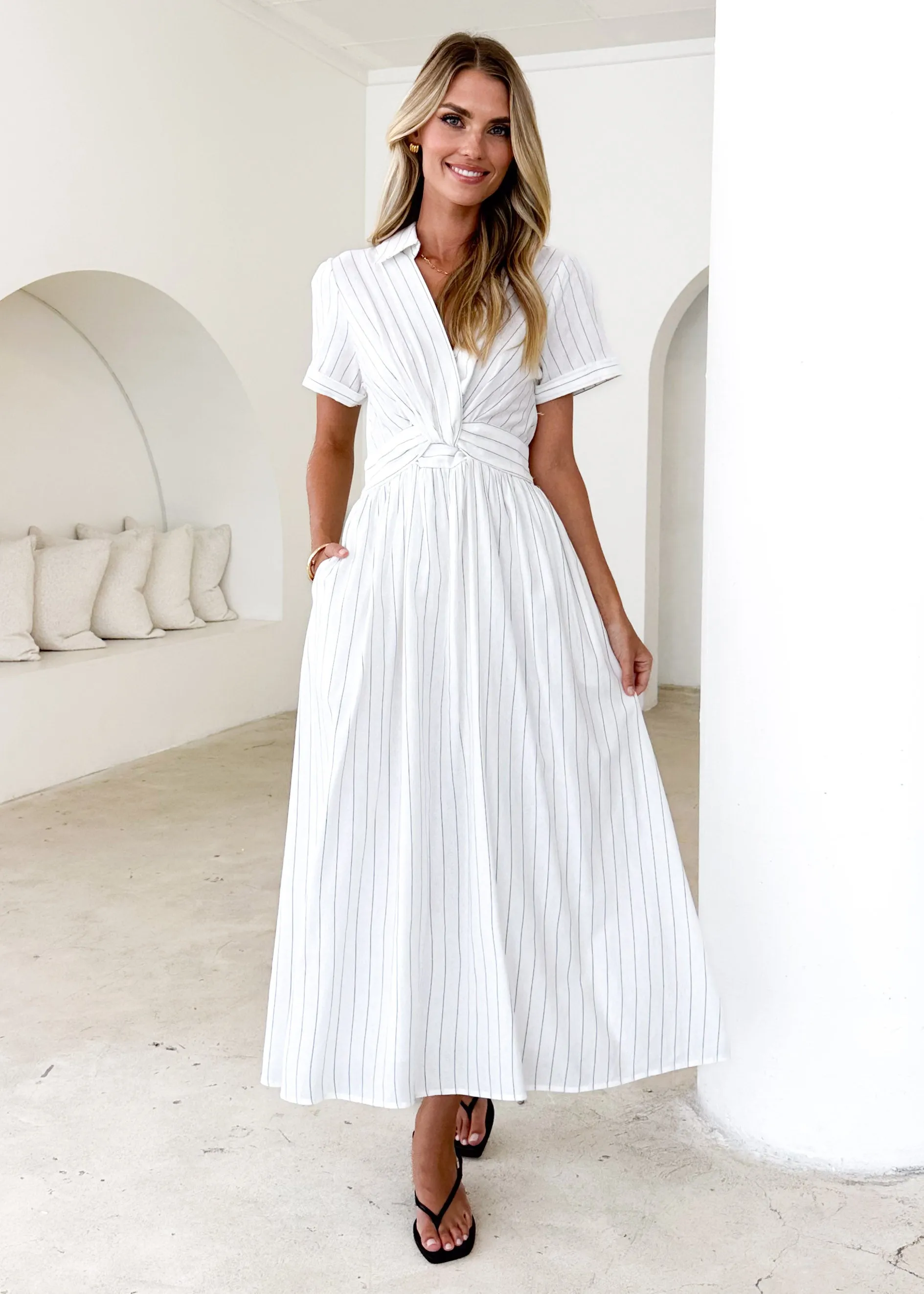 Santana Midi Dress - White Pinstripe sold by Gingham & Heels product image thumbnail 2