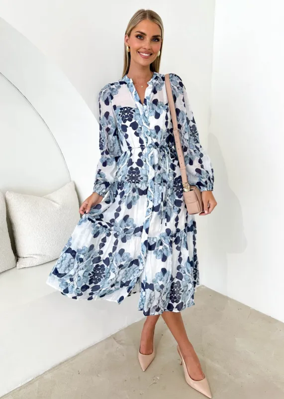 Carlae Midi Dress - Blue Blossom sold by Gingham & Heels