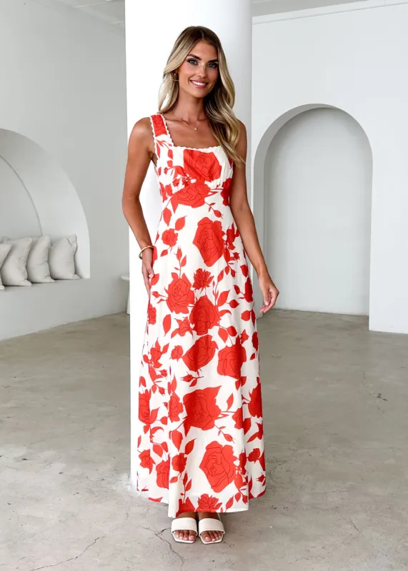 Dominique Maxi Dress - Red Floral sold by Gingham & Heels