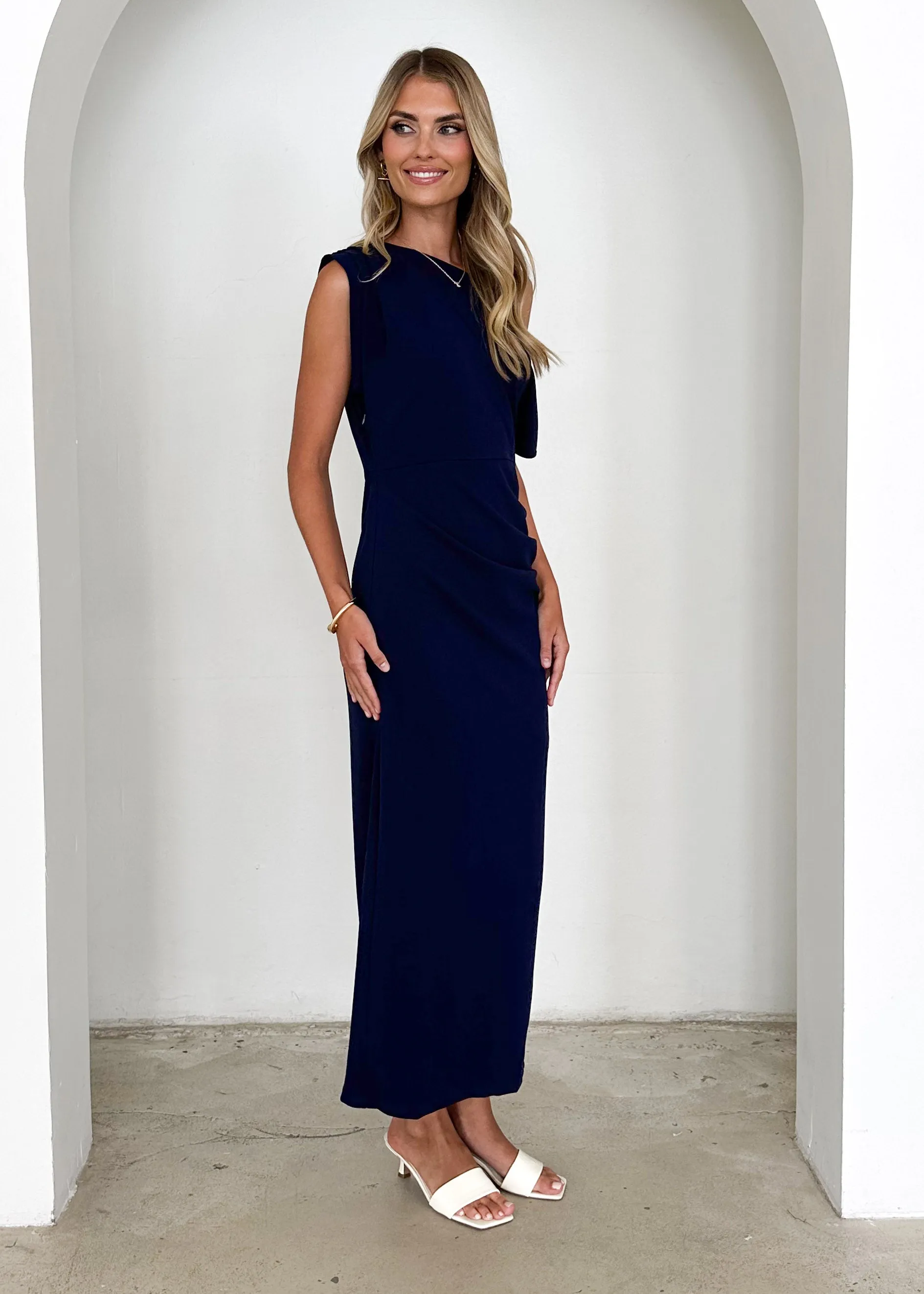 Darcie Off Shoulder Midi Dress - Navy sold by Gingham & Heels product image thumbnail 4