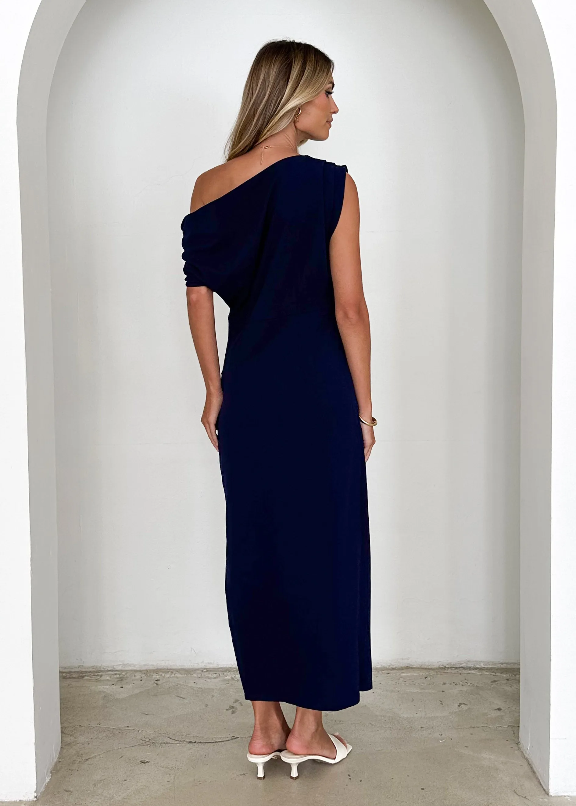 Darcie Off Shoulder Midi Dress - Navy sold by Gingham & Heels product image thumbnail 5