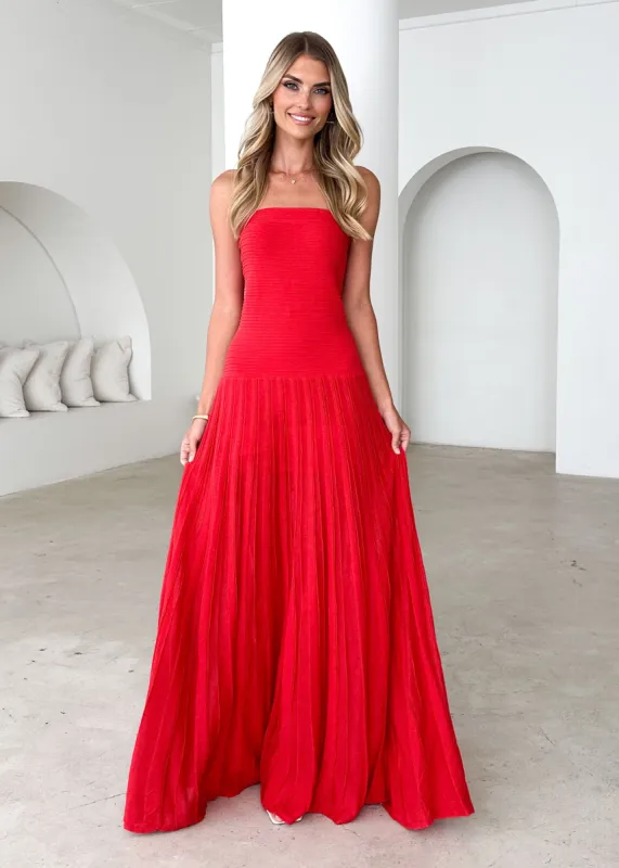 Mabel Strapless Maxi Dress - Red sold by Gingham & Heels