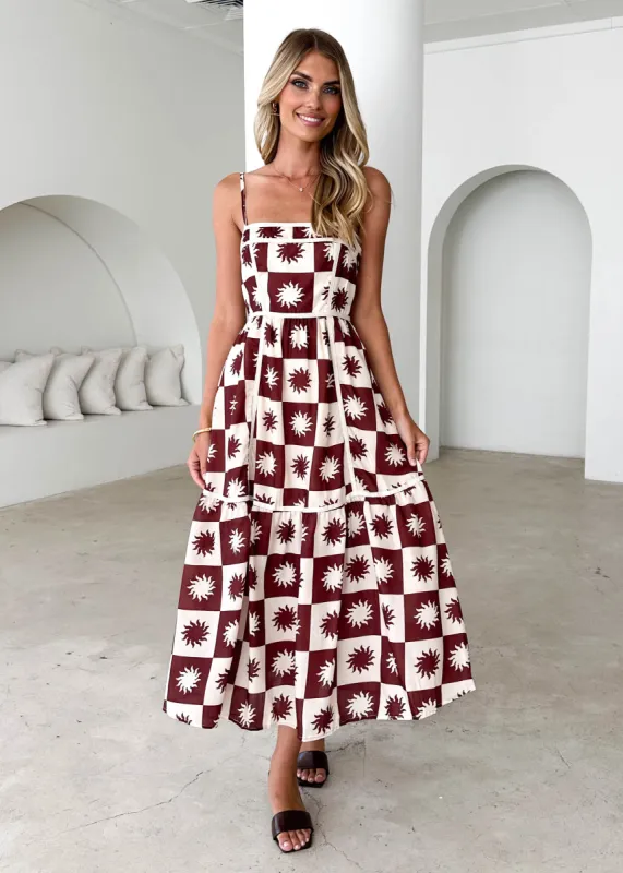 Valencia Midi Dress - Brown Abstract sold by Gingham & Heels