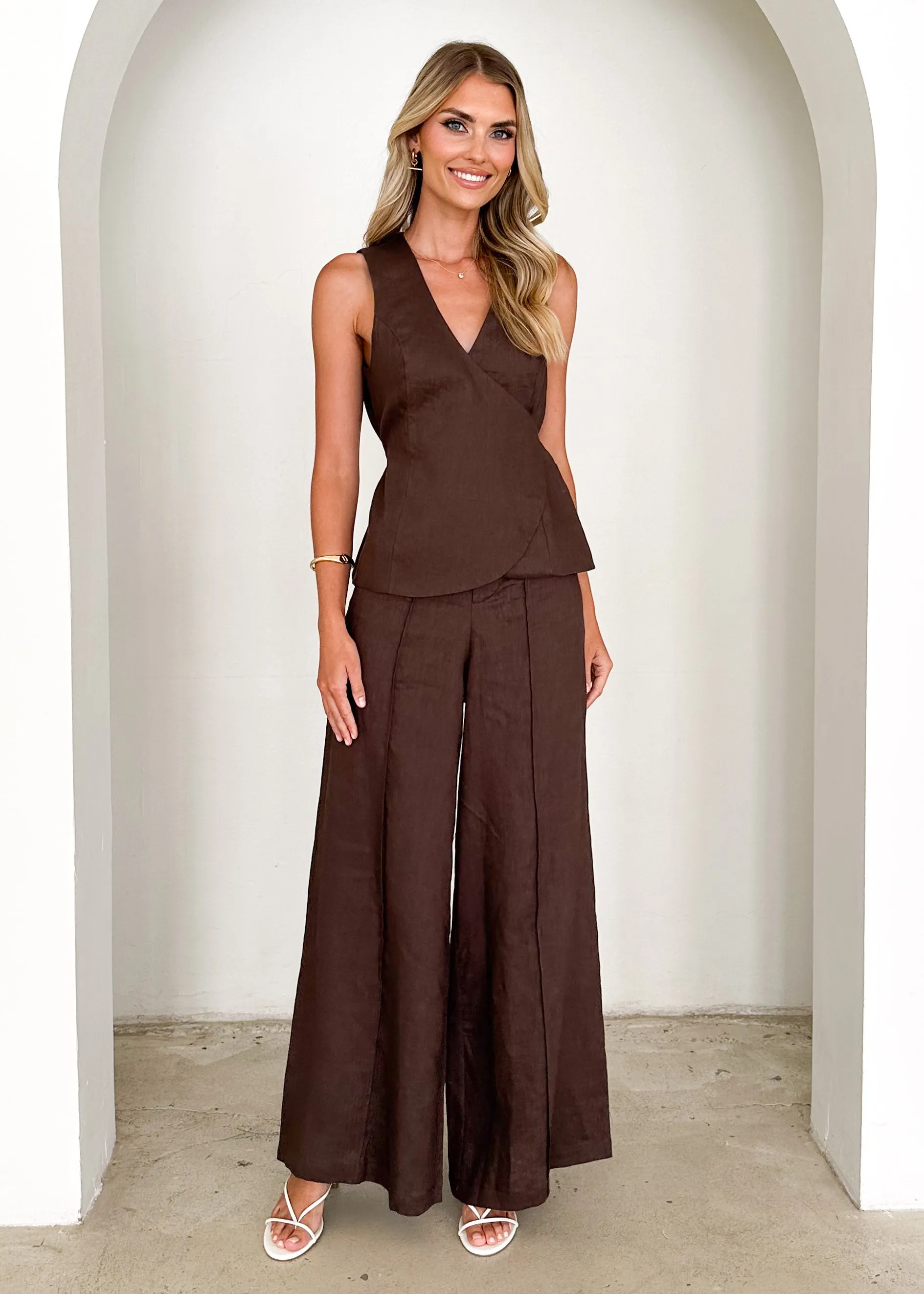 Riva Linen Top - Chocolate sold by Gingham & Heels product image thumbnail 4