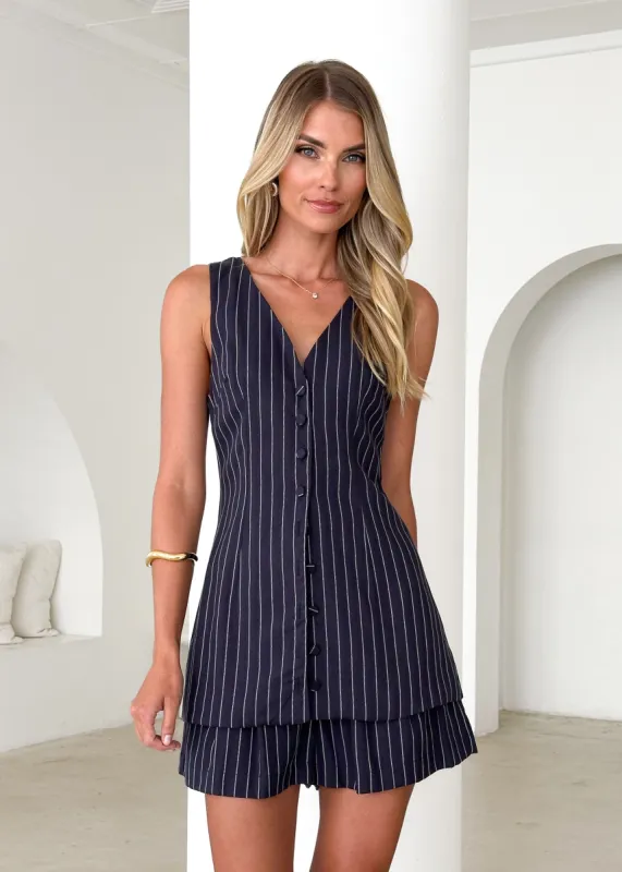 Portofino Vest Top - Navy Pinstripe sold by Gingham & Heels