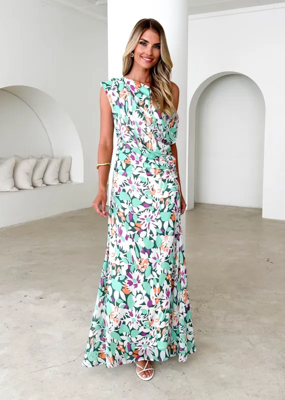 Helix Off Shoulder Midi Dress - Rio Green sold by Gingham & Heels