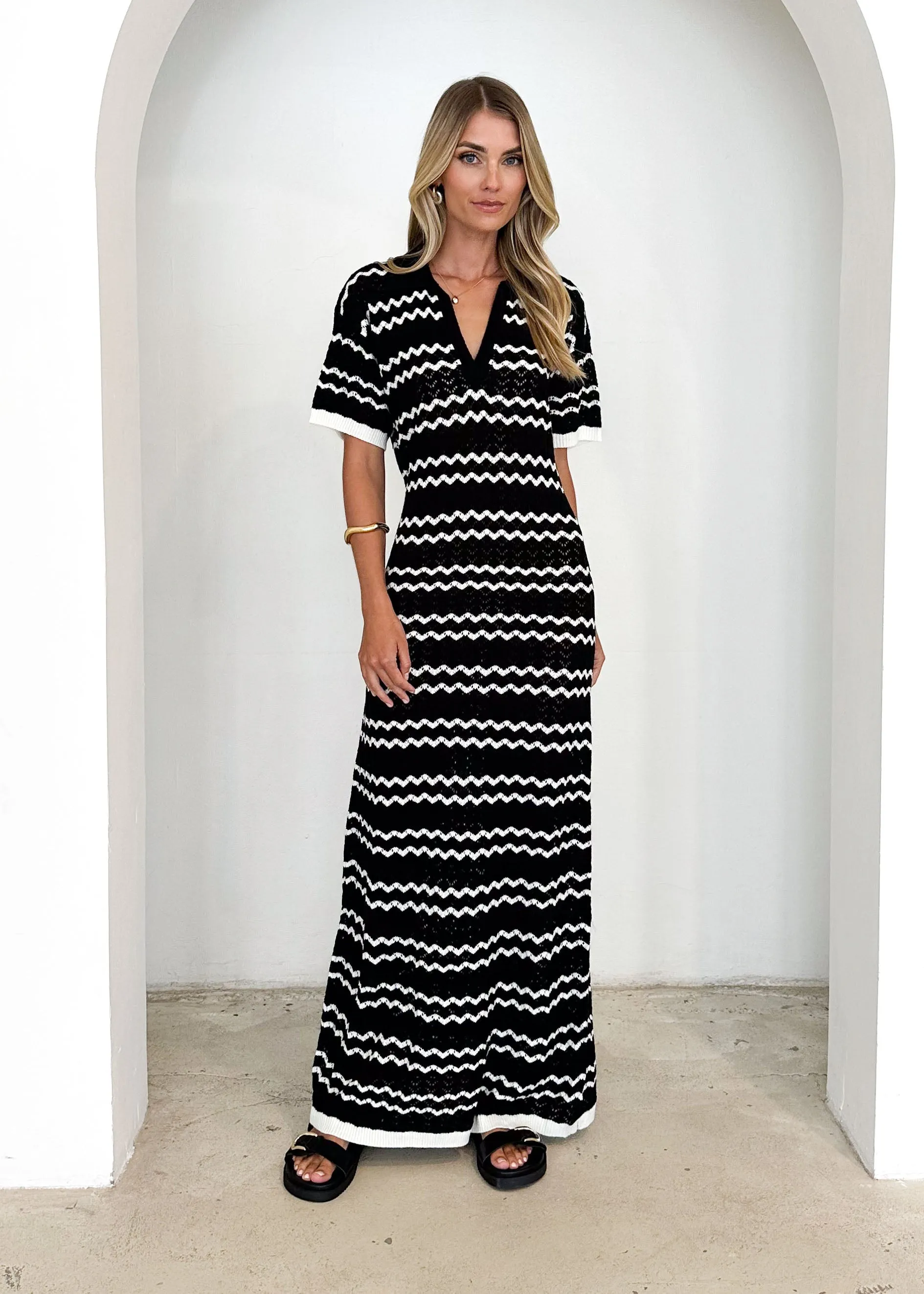 Zandrea Knit Maxi Dress - Black Stripe sold by Gingham & Heels product image thumbnail 3