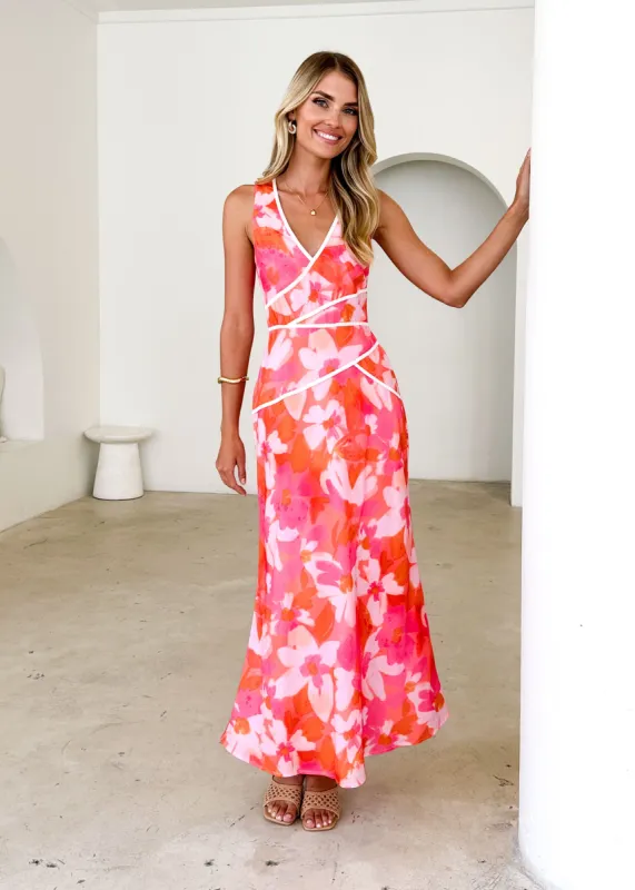 Whitley Maxi Dress - Pink Abstract sold by Gingham & Heels