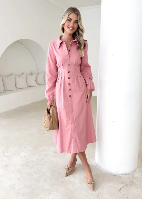 Chrissly Denim Midi Dress - Pink sold by Gingham & Heels