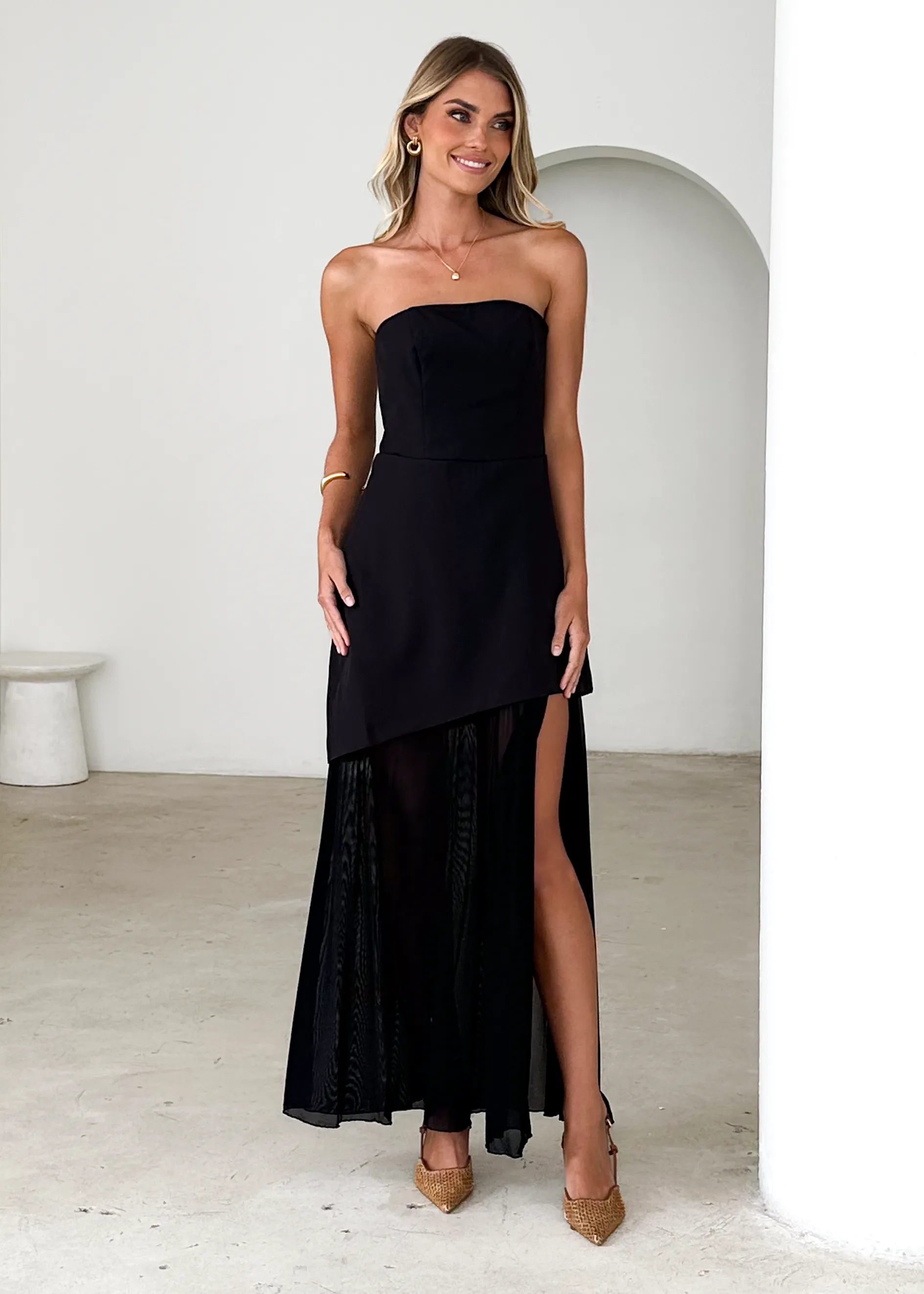 Cabaret Strapless Maxi Dress - Black sold by Gingham & Heels