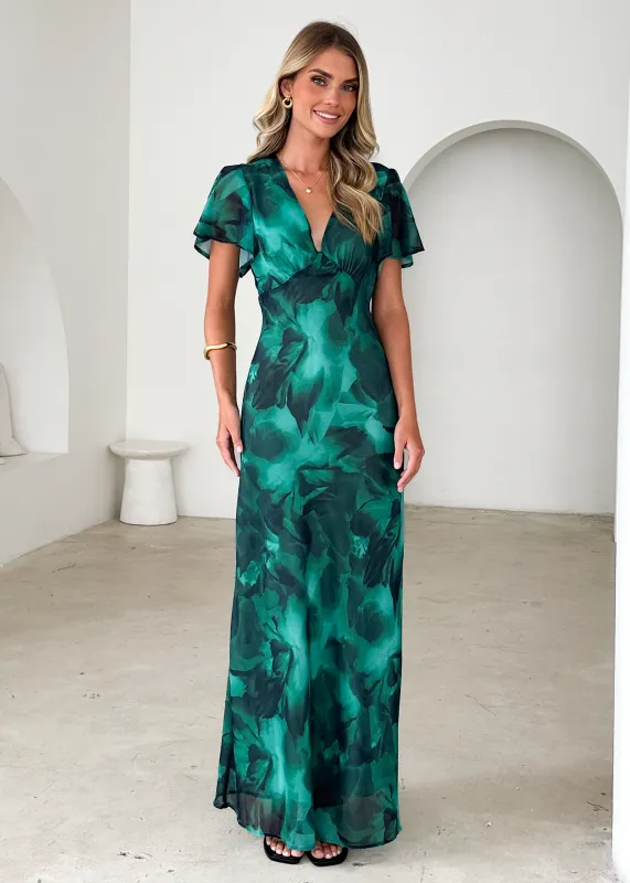 Cabana Maxi Dress - Emerald Watercolour sold by Gingham & Heels
