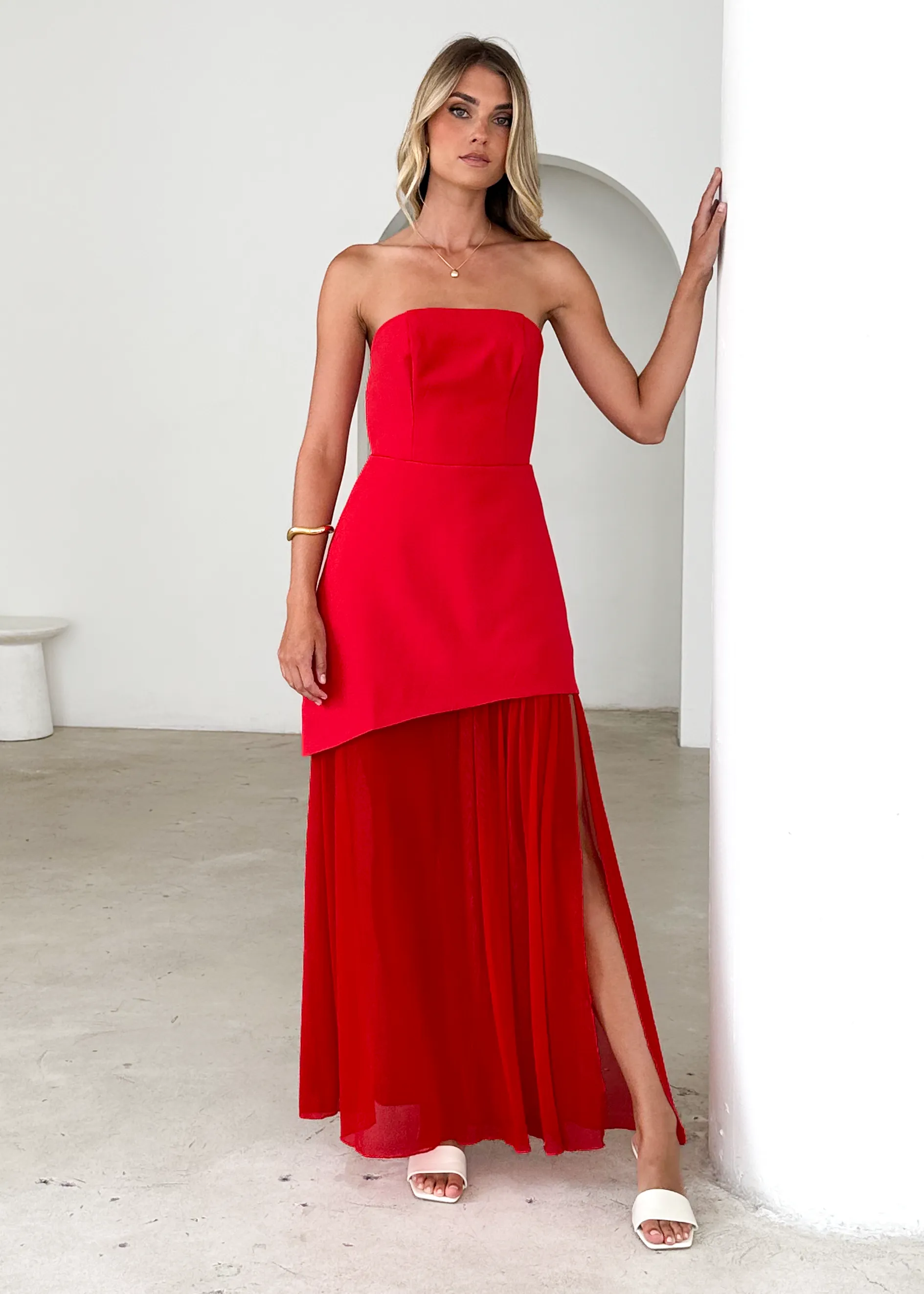 Cabaret Strapless Maxi Dress - Red sold by Gingham & Heels