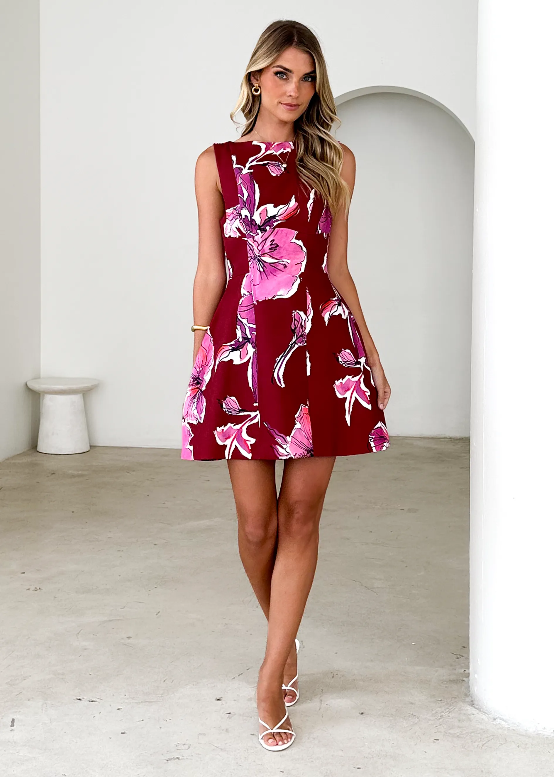 Clarissa Dress - Wine Floral sold by Gingham & Heels
