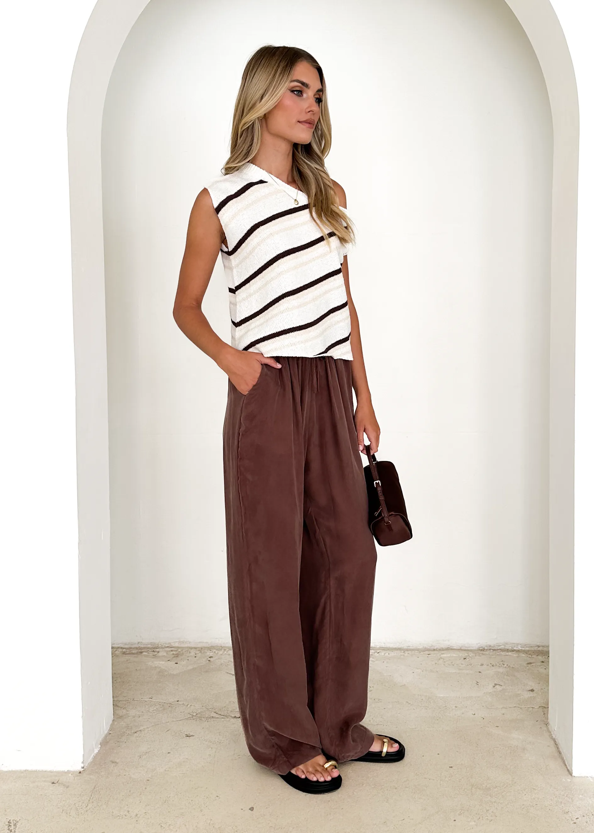 Gracie One Shoulder Knit Top - Choc Stripe sold by Gingham & Heels product image thumbnail 3