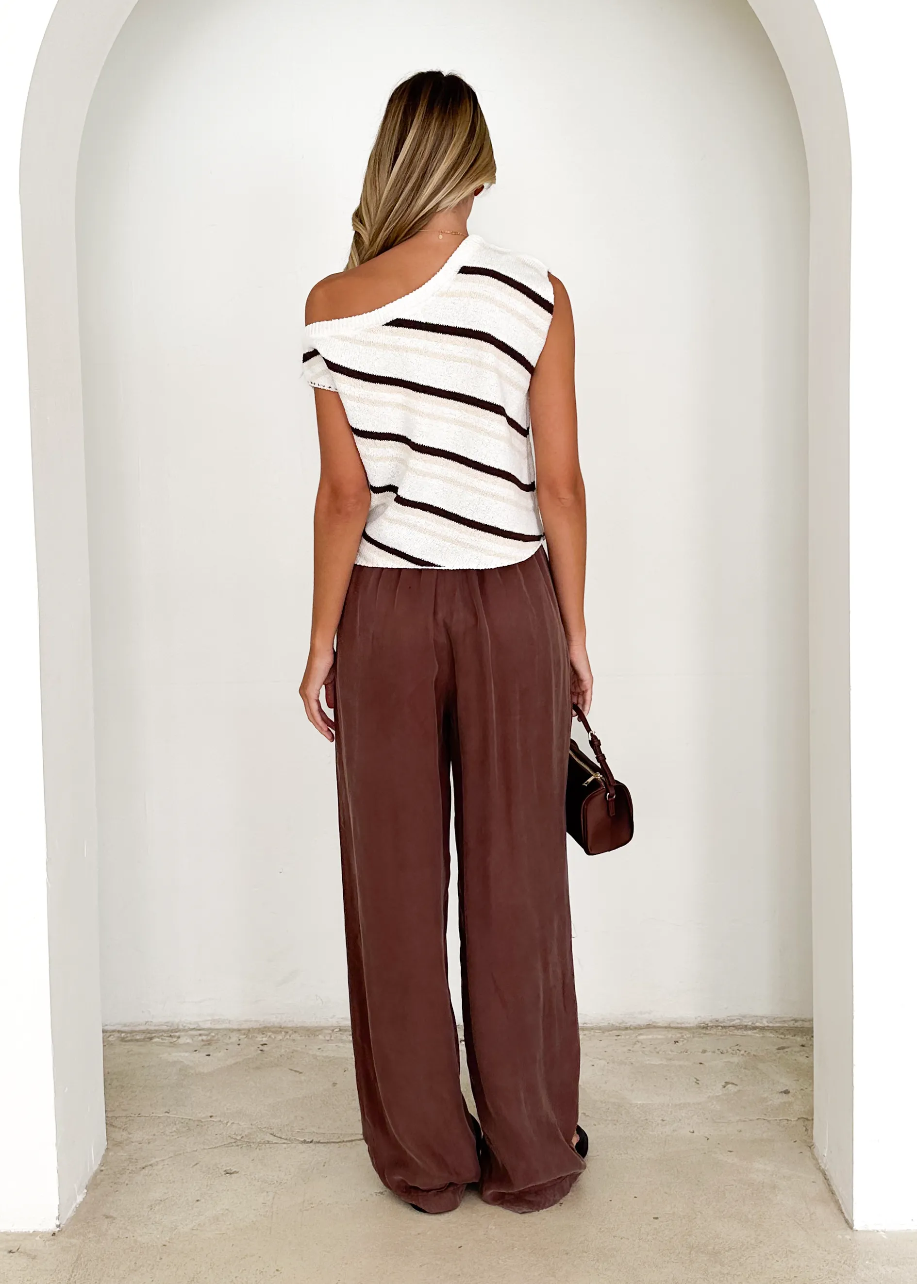 Gracie One Shoulder Knit Top - Choc Stripe sold by Gingham & Heels product image thumbnail 4