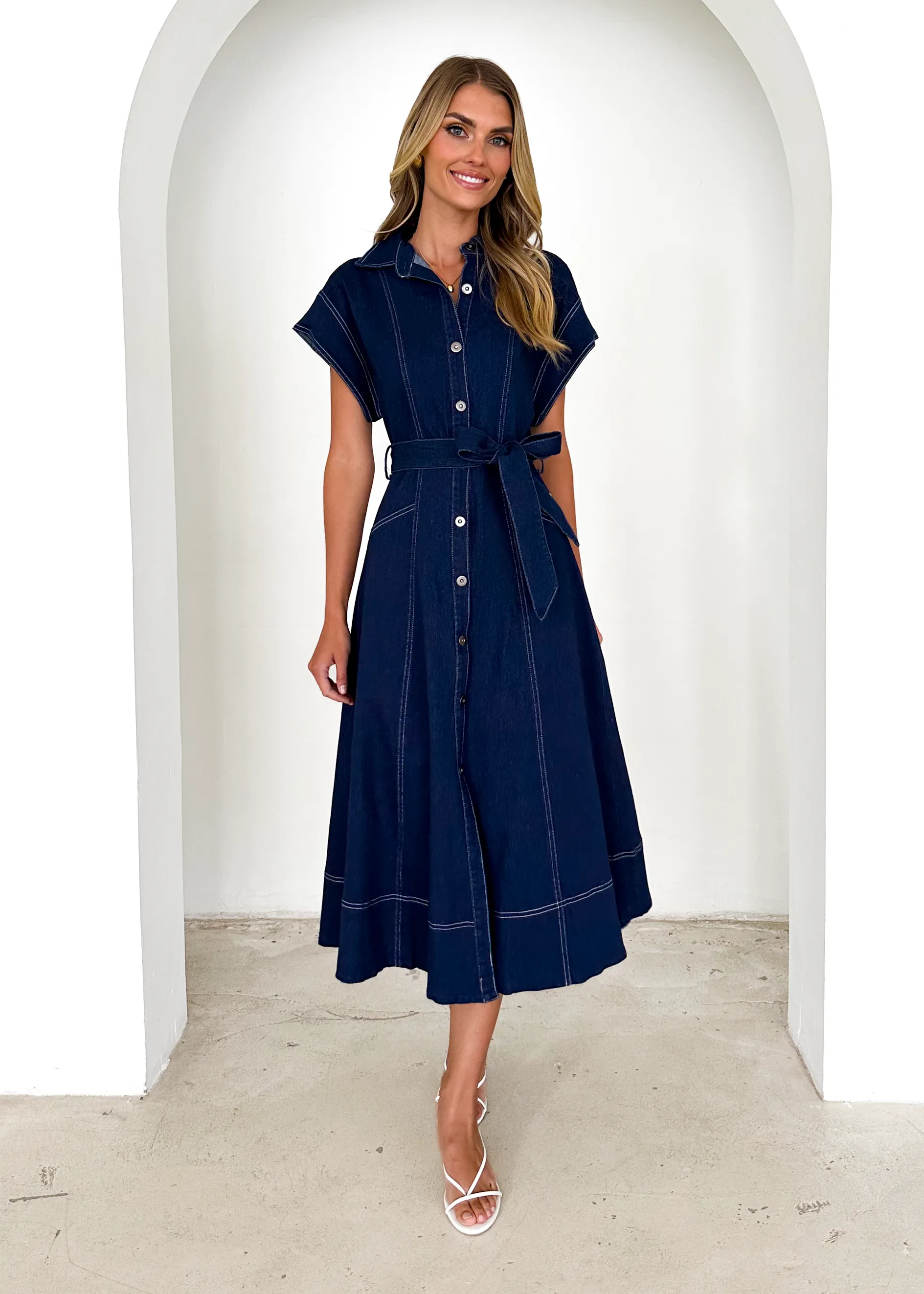 Anam Stretch Denim Midi Dress - Indigo sold by Gingham & Heels product image thumbnail 3