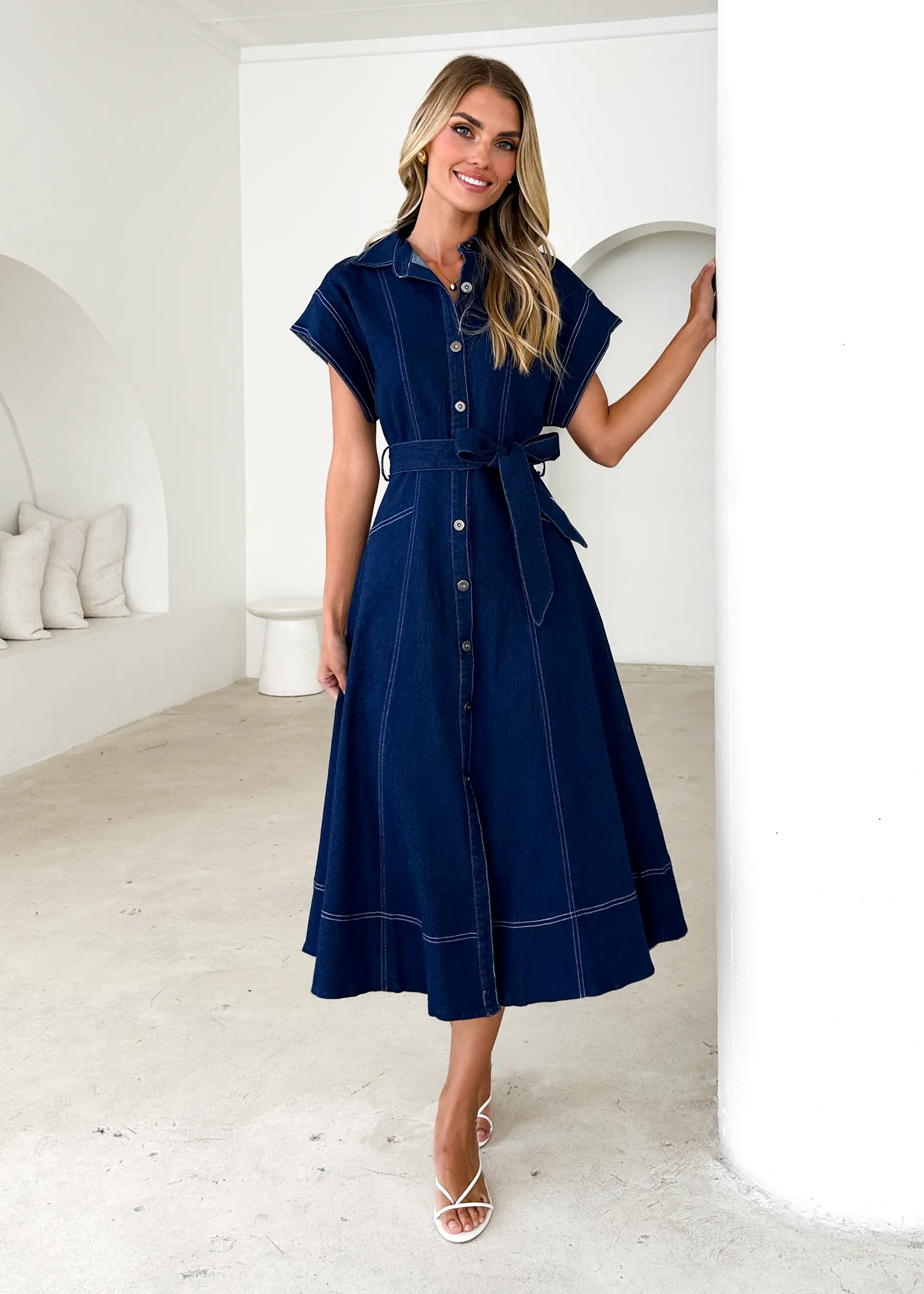 Anam Stretch Denim Midi Dress - Indigo sold by Gingham & Heels