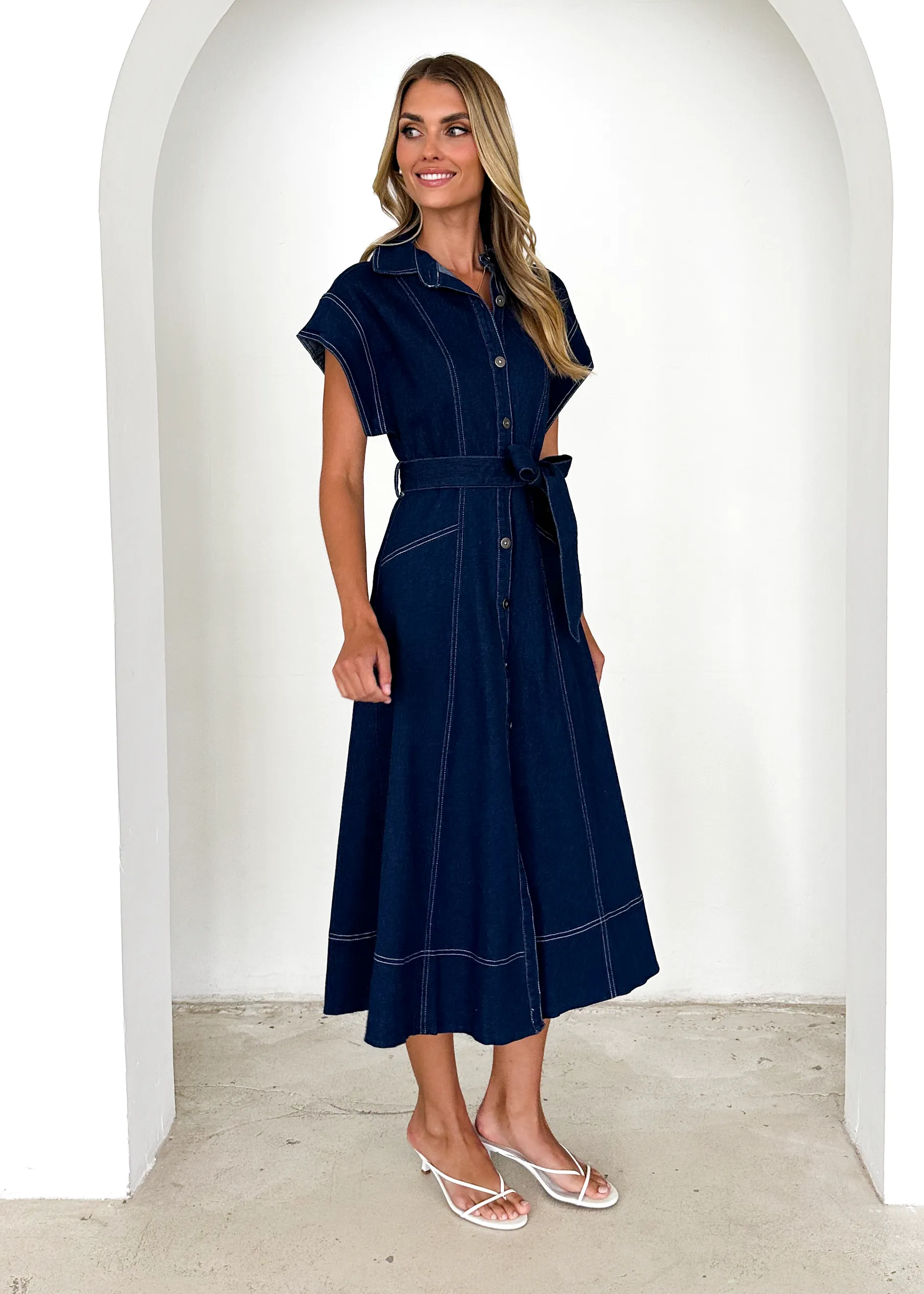 Anam Stretch Denim Midi Dress - Indigo sold by Gingham & Heels product image thumbnail 4