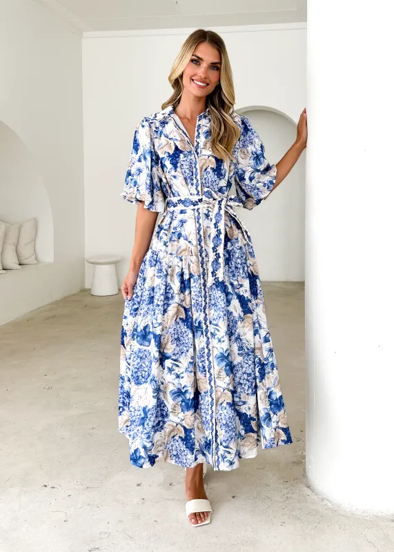 Ceres Midi Dress - White Hydrangea sold by Gingham & Heels