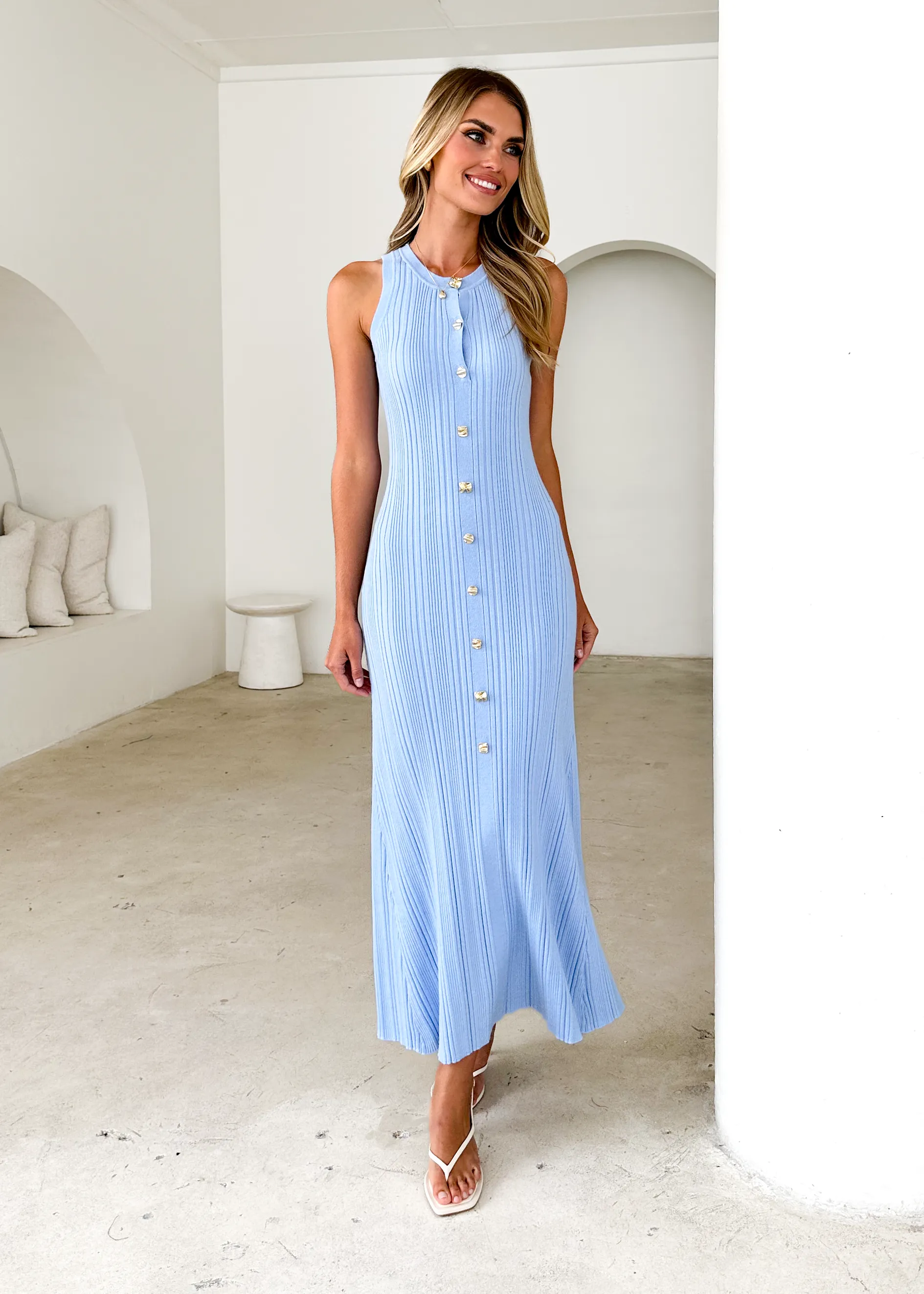 Imperial Knit Midi Dress - Blue sold by Gingham & Heels