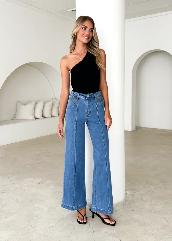 Jess Stretch Wide Leg Jeans - Light Blue sold by Gingham & Heels