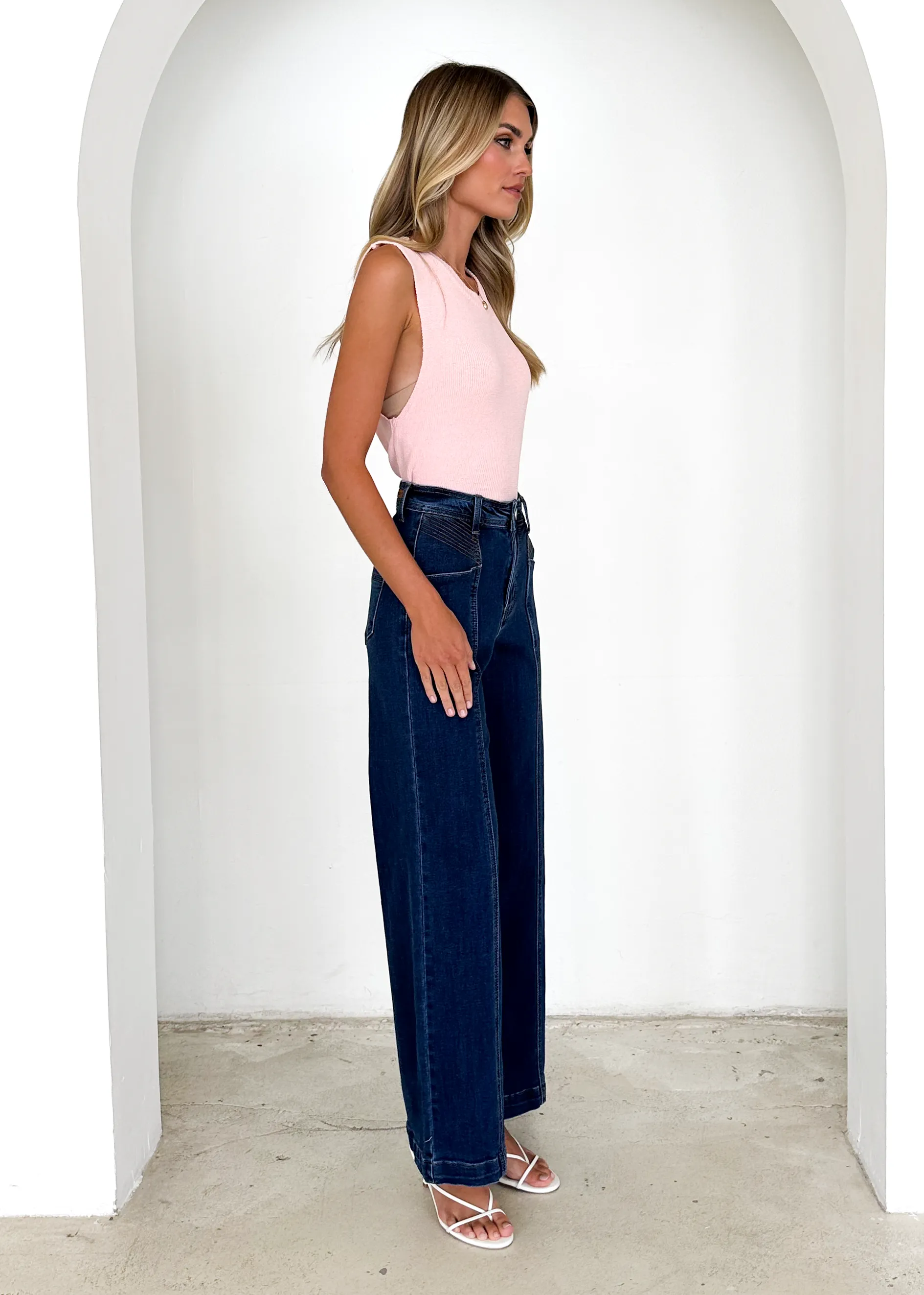 Jess Stretch Wide Leg Jeans - Mid Blue sold by Gingham & Heels product image thumbnail 5